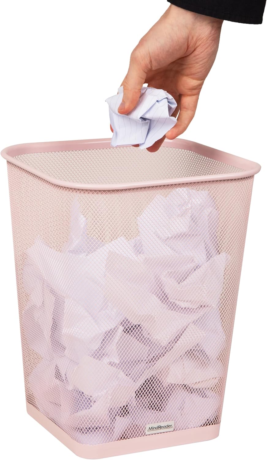 Mind Reader Mesh Trash Can, Square Wastebasket for Office or Home, 5 Gallon Capacity, Metal Mesh
