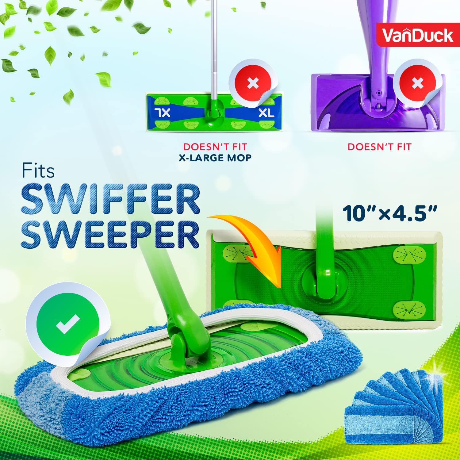 VanDuck Reusable Pet Heavy Duty Mop Pads Compatible with Swiffer Sweeper (4-Pack) - Washable