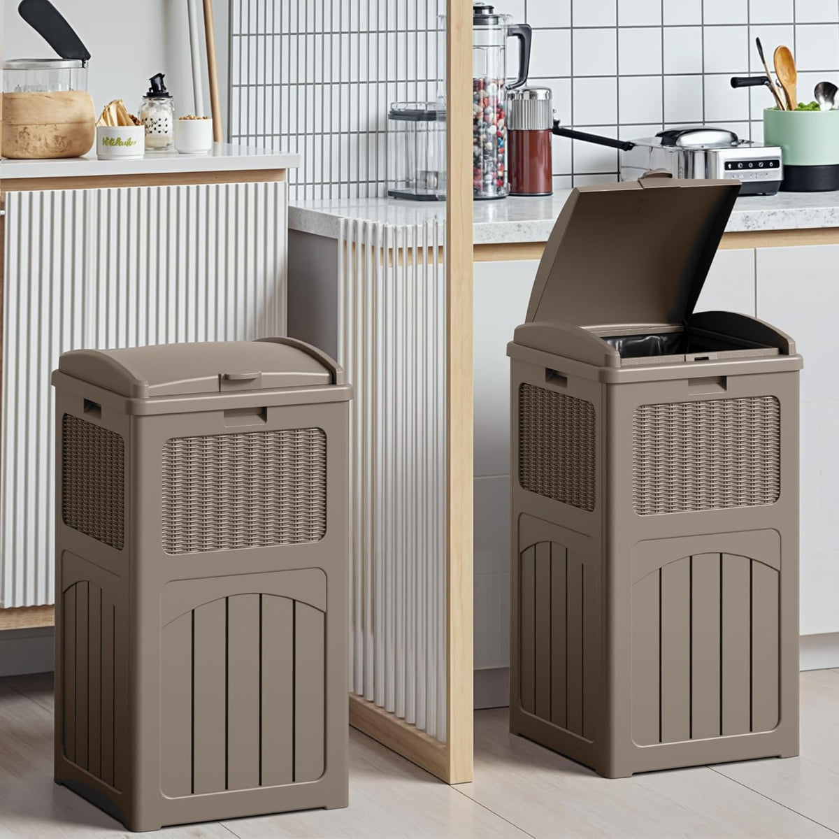Devoko 33 Gallon Outdoor Trash Can with Dual Lid, Heavy Duty Waterproof Resin Garbage Bins Outside