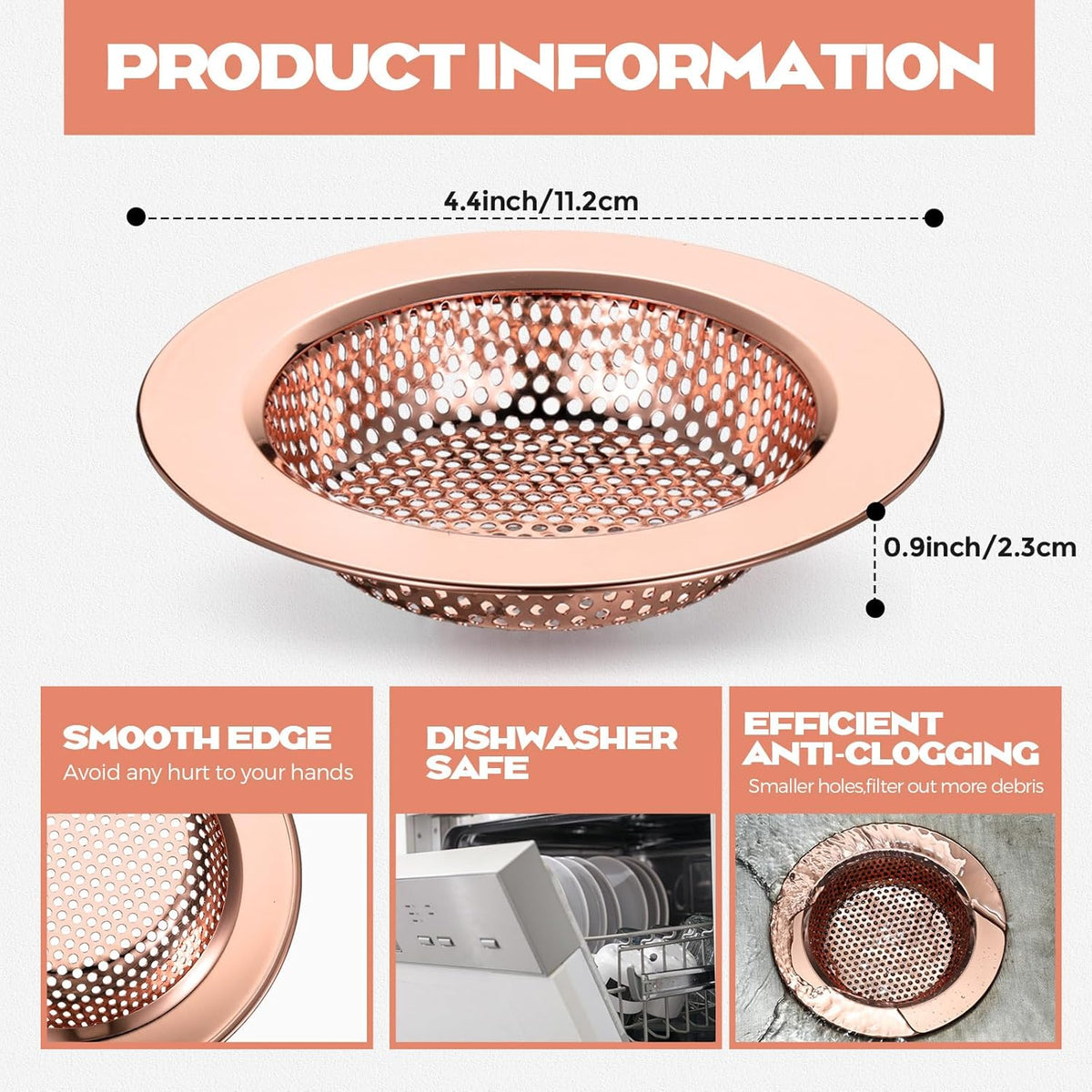 Retisee 2 Pcs Sink Strainer Stainless Steel Kitchen Sink Drain Strainer Basket Cover Mesh Hair Food