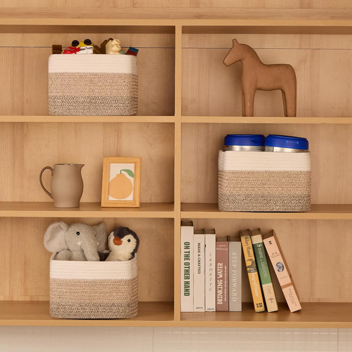 Small Organizing Baskets for Cubes Shelf, 9.7x9.7x7.1 Inch Rope Woven Storage Bins for Nursery