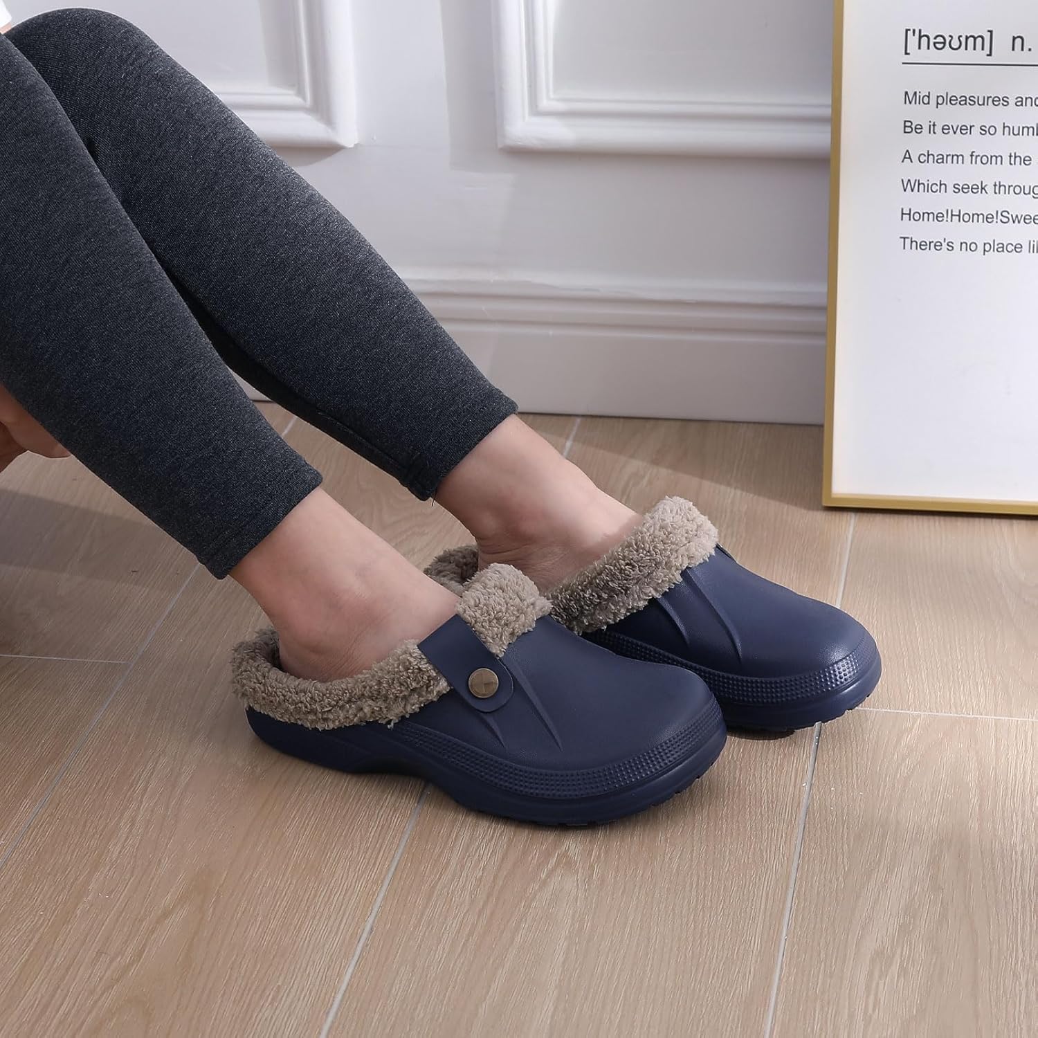 Beslip Classic Fur Lined Clogs Waterproof Winter Fuzzy Slippers for Women Men Indoor and Outdoor