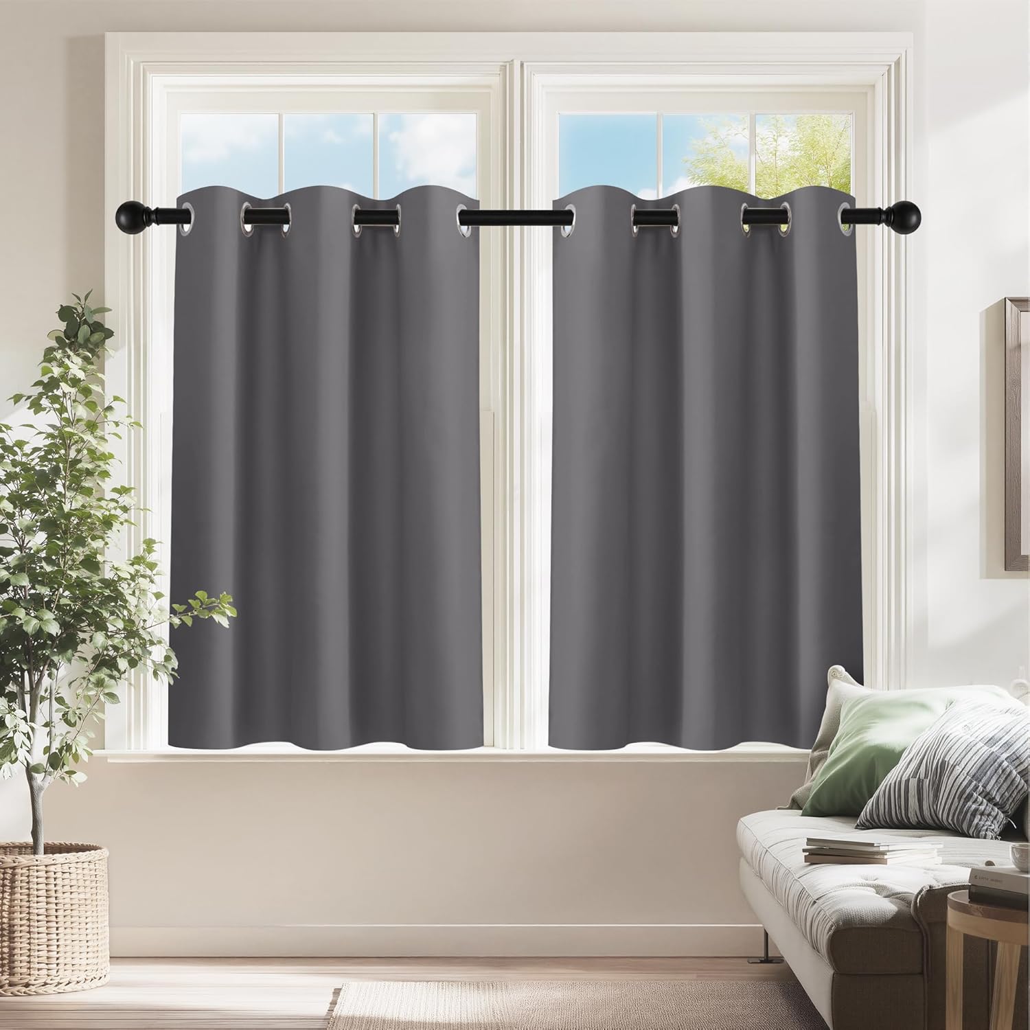 PONY DANCE Kitchen Curtains 24 inch Length - Blackout Camper Curtains for Travel Trailers, Set of 2