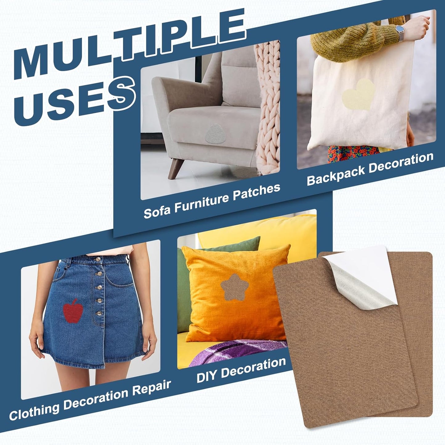 PATIKIL 8x11 Inch Linen Repair Patches, 2Pcs Self-Adhesive Fabric Patch for Sofas Tote Bags