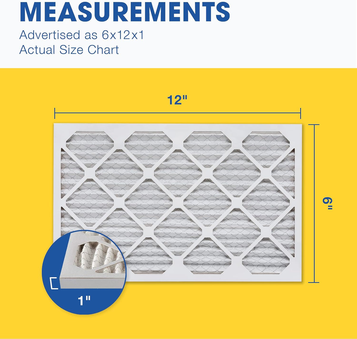 Aerostar 6x12x1 MERV 8 Pleated Air Filter, AC Furnace Air Filter, 6 Pack (Actual Size: 6" x 12" x