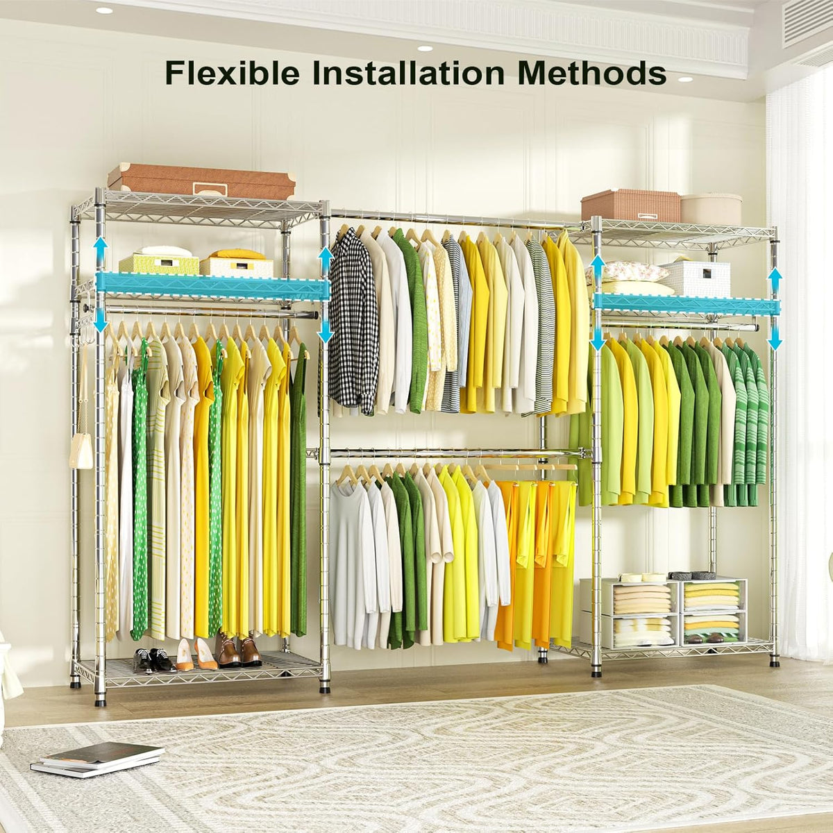 Ulif E1 Heavy Duty Closet Garment Rack, 6 Tiers Adjustable Metal Freestanding Expandable Clothing