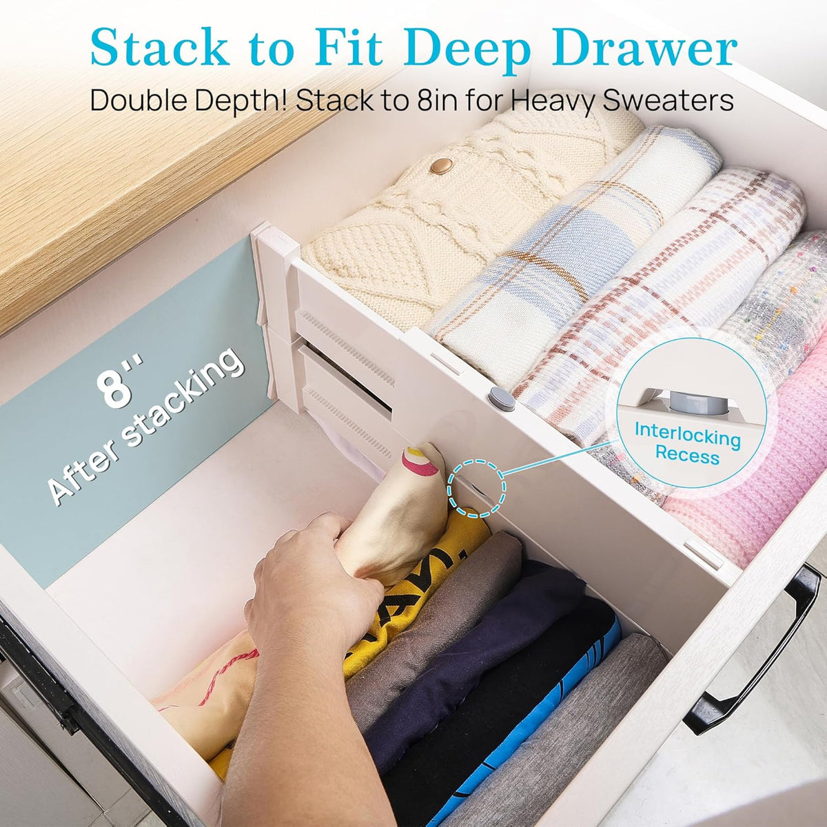 Vtopmart Drawer Dividers for Clothes 8 Pack, Adjustable 4" High Expandable from 11.6"-17" Dresser