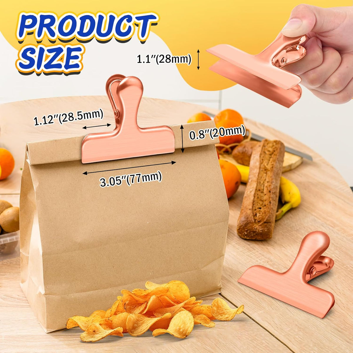 VNDUEEY 12 Pack Stainless Steel Chip Bag Clips, Chip Clips for Food Bags, Air Tight Seal Bag Clip