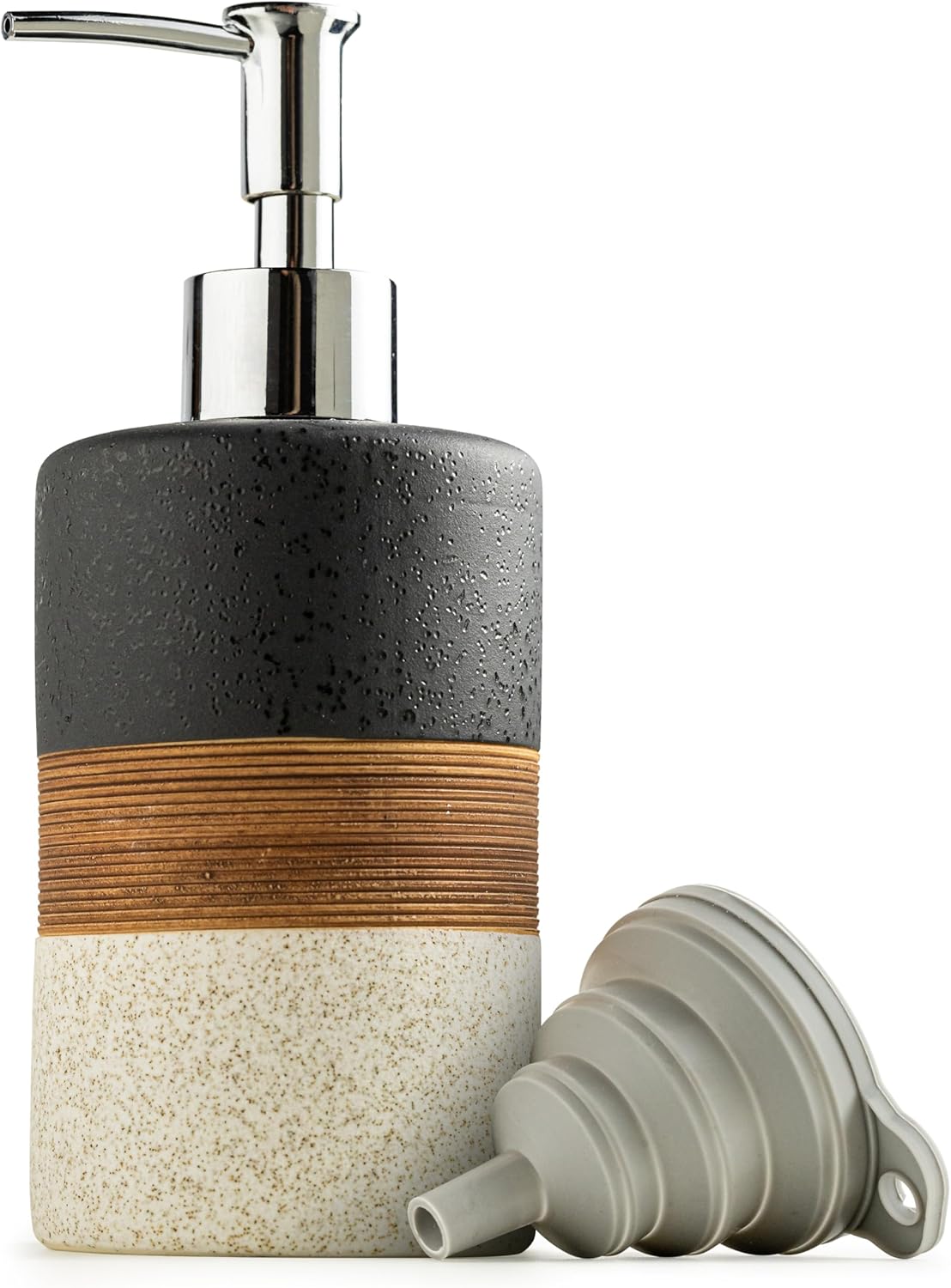 Dish Soap Dispenser Set with Silicone Funnel, Hand Soap, Shampoo, Body Wash, Ceramic Liquid Soap