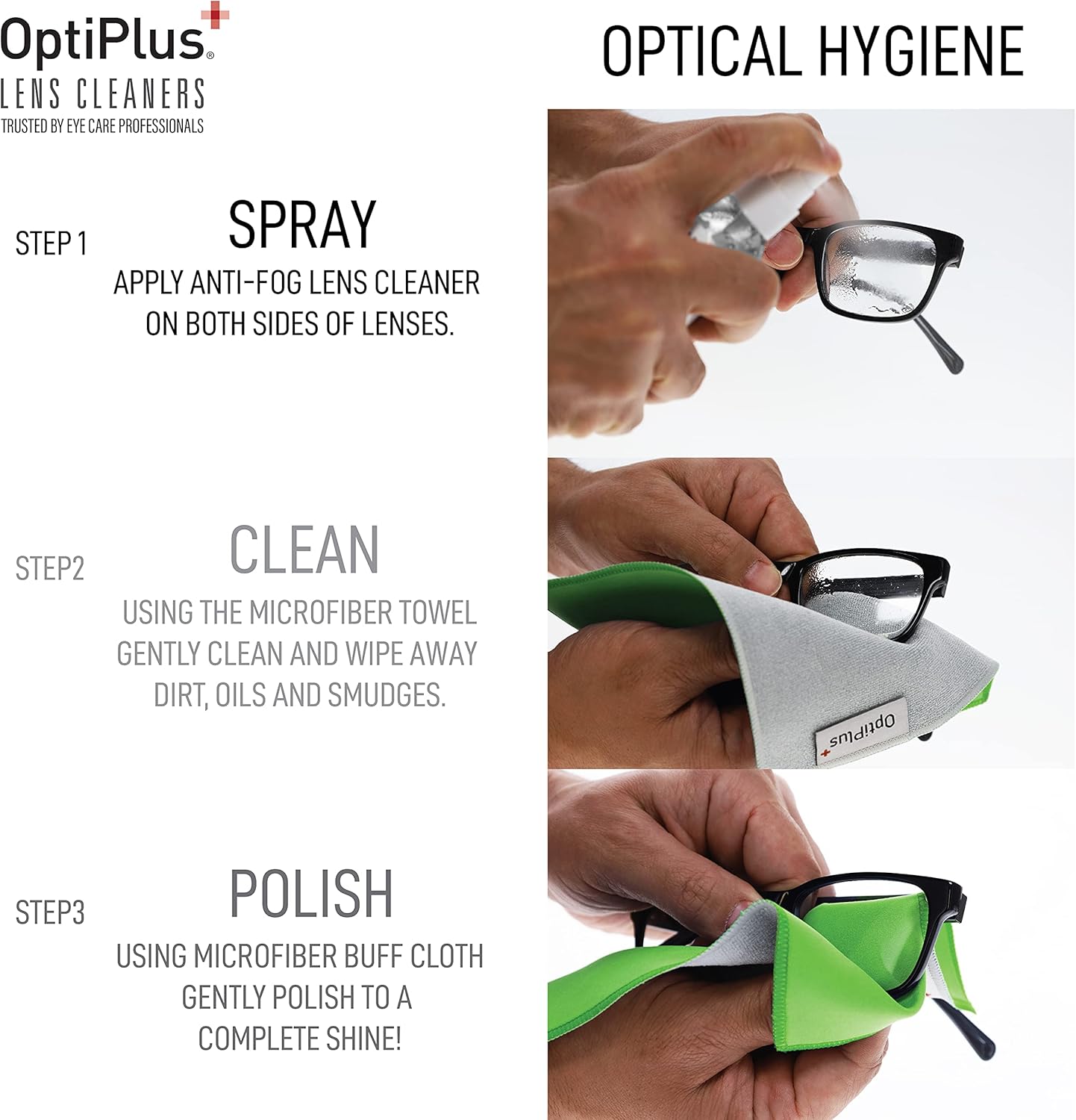 OptiPlus Anti-Fog Lens Cleaning Spray and Dual Microfiber Cloth | Streak-Free Cleaner and Defogging