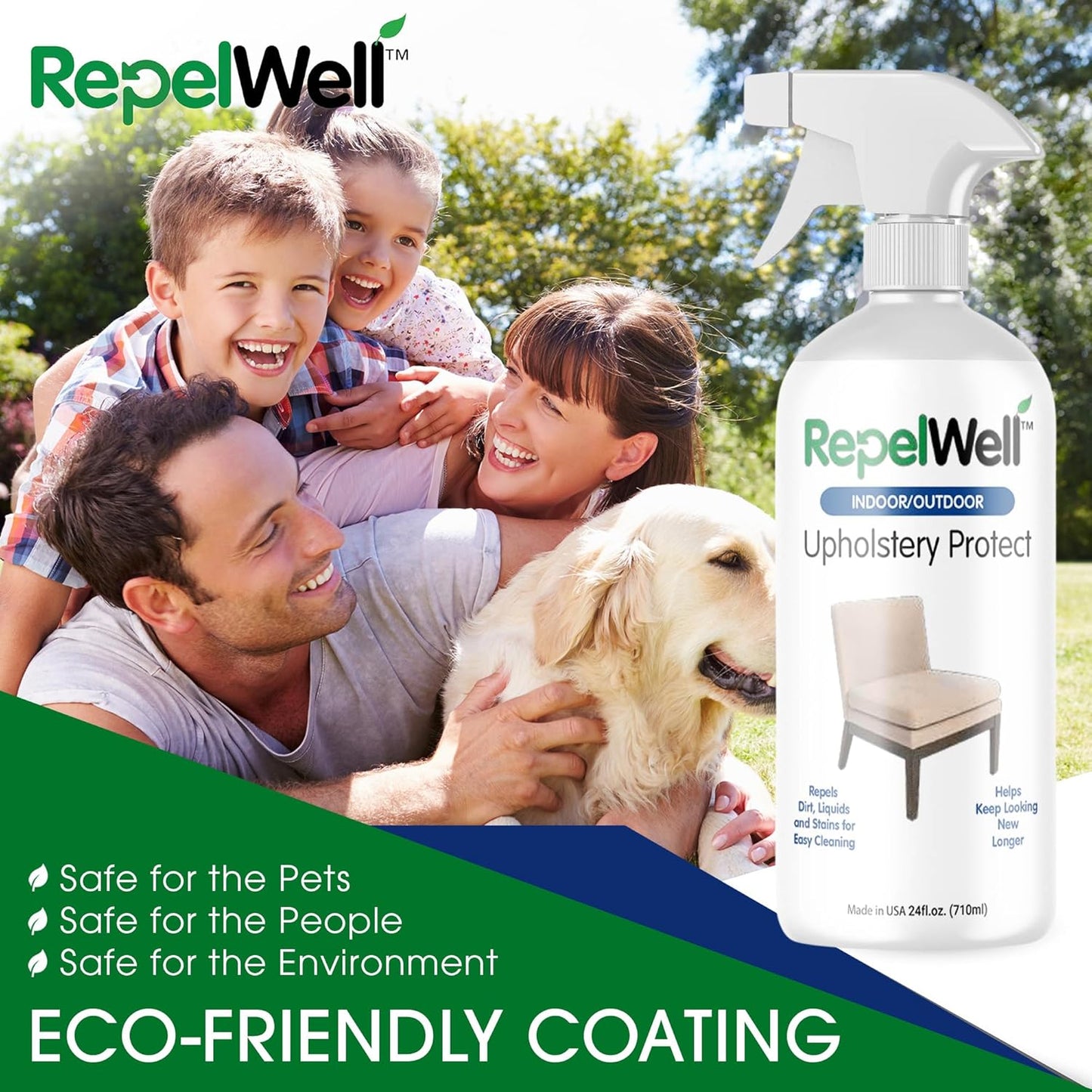 Eco-Friendly Upholstery Protect Stain & Water Repellent Spray 24oz – Non-Toxic, Pet-Safe Formula