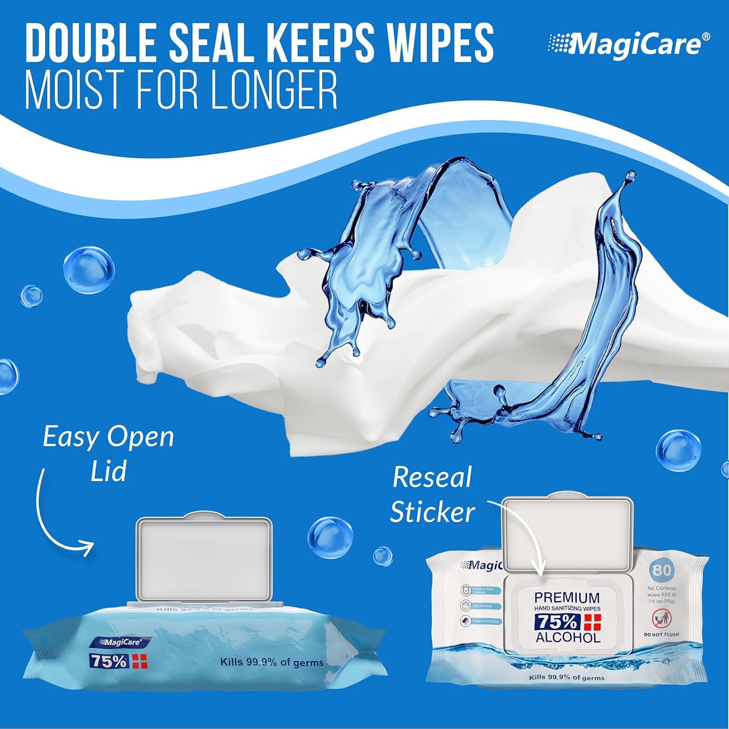 MagiCare 75% Large Alcohol Wipes (4-80ct Packs) - Alcohol Hand Sanitizing Wipes, Premium