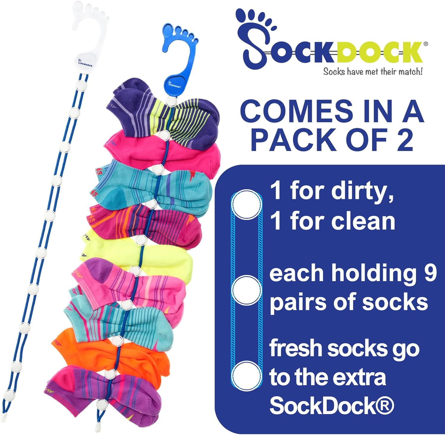 Sock Laundry Solution for Washing Drying & Storing Socks in Pairs, Clip & Hold Socks in Washer