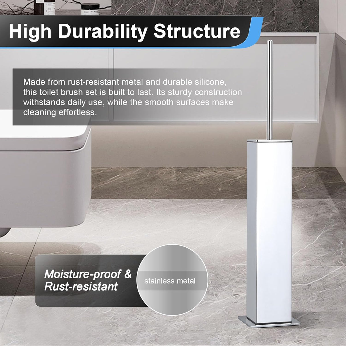 BVL Toilet Brush and Holder Set Chrome Stainless Steel 304 Square Freestanding Toilet Brush for