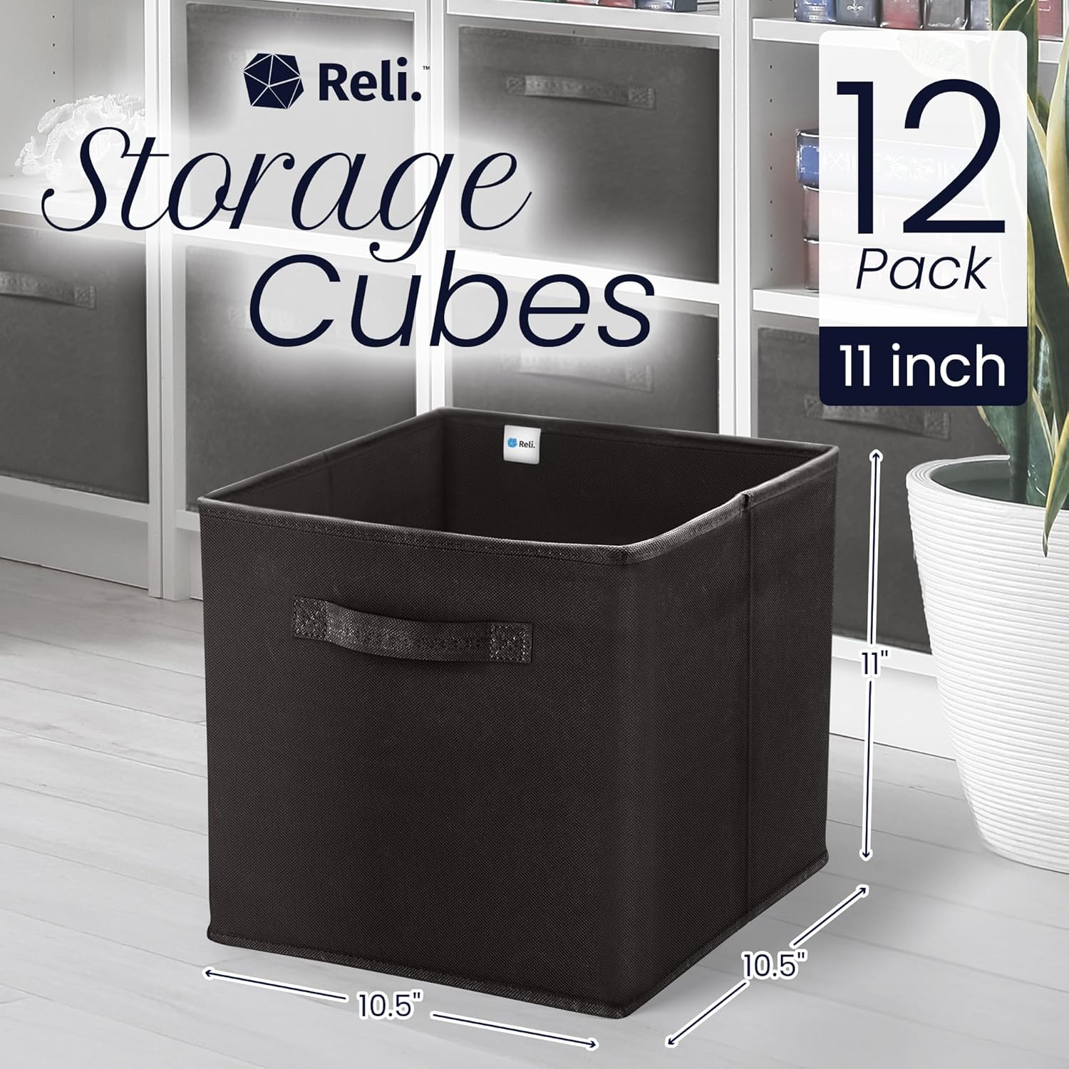 Reli. 11 Inch Cube Storage Bins (12 Pack) | Cube Organizer Bins | 11x11 Fabric Storage Boxes |