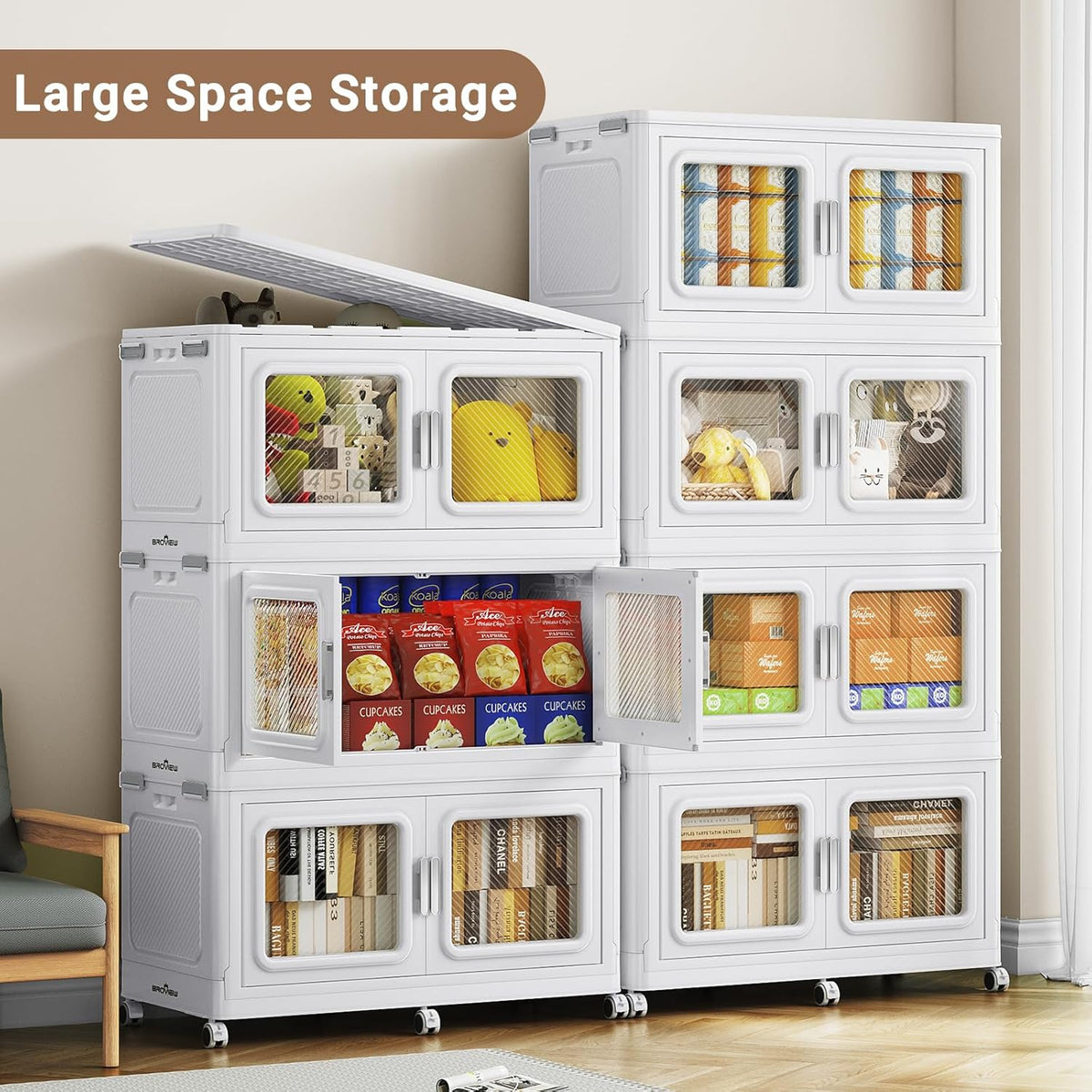BROVIEW 300 Qt Stackable Storage Bin with Lid, 75Gal Extra Large Collapsible Storage Boxes, Folding