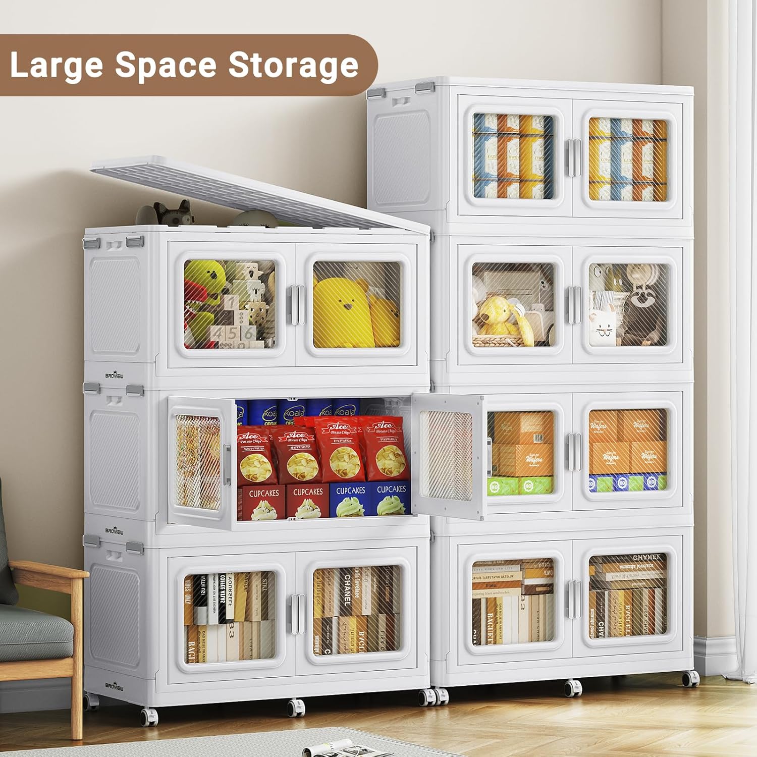 BROVIEW 300 Qt Stackable Storage Bin with Lid, 75Gal Extra Large Collapsible Storage Boxes, Folding