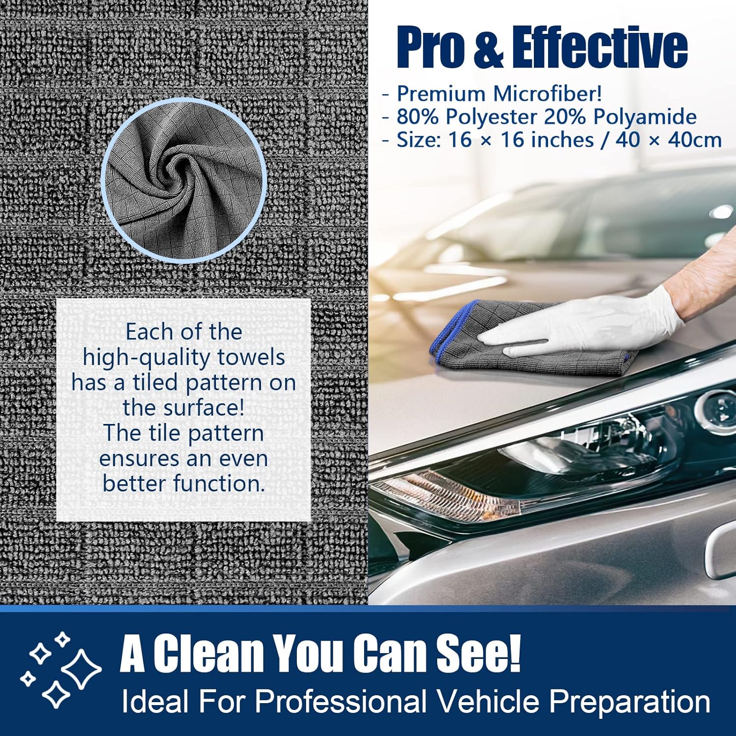 Airlab Microfiber Towels for Cars Wash Drying Auto Detailing, Highly Absorbent, Lint-Free