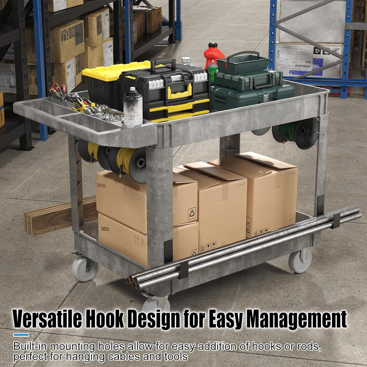 Heavy-Duty Utility Cart Tool Cart, Extra Large Rolling Carts with Storage Handle, Work Cart Service