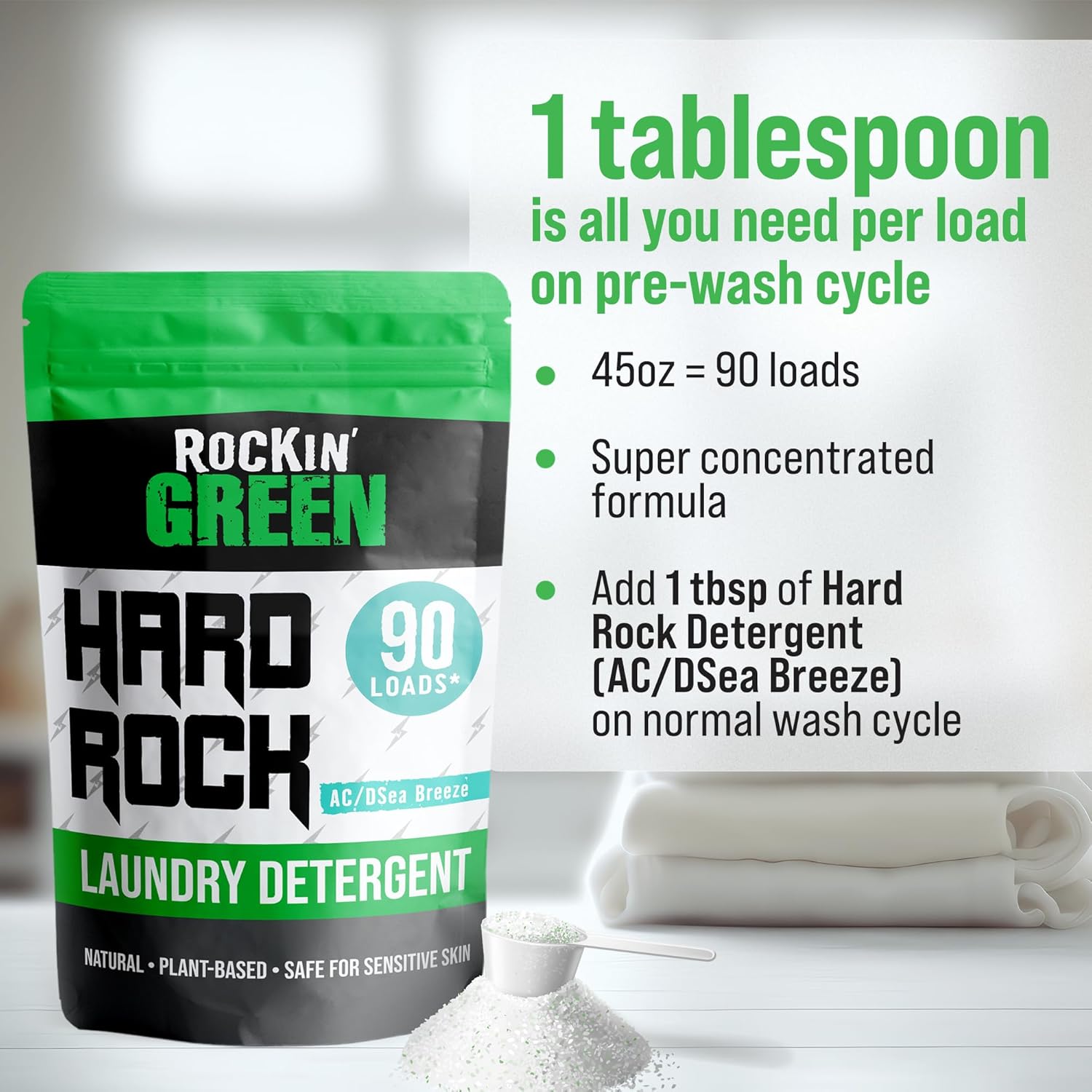 Rockin' Green Hard Rock Powder Laundry Detergent (90 Loads) - Natural Powdered Laundry Detergent