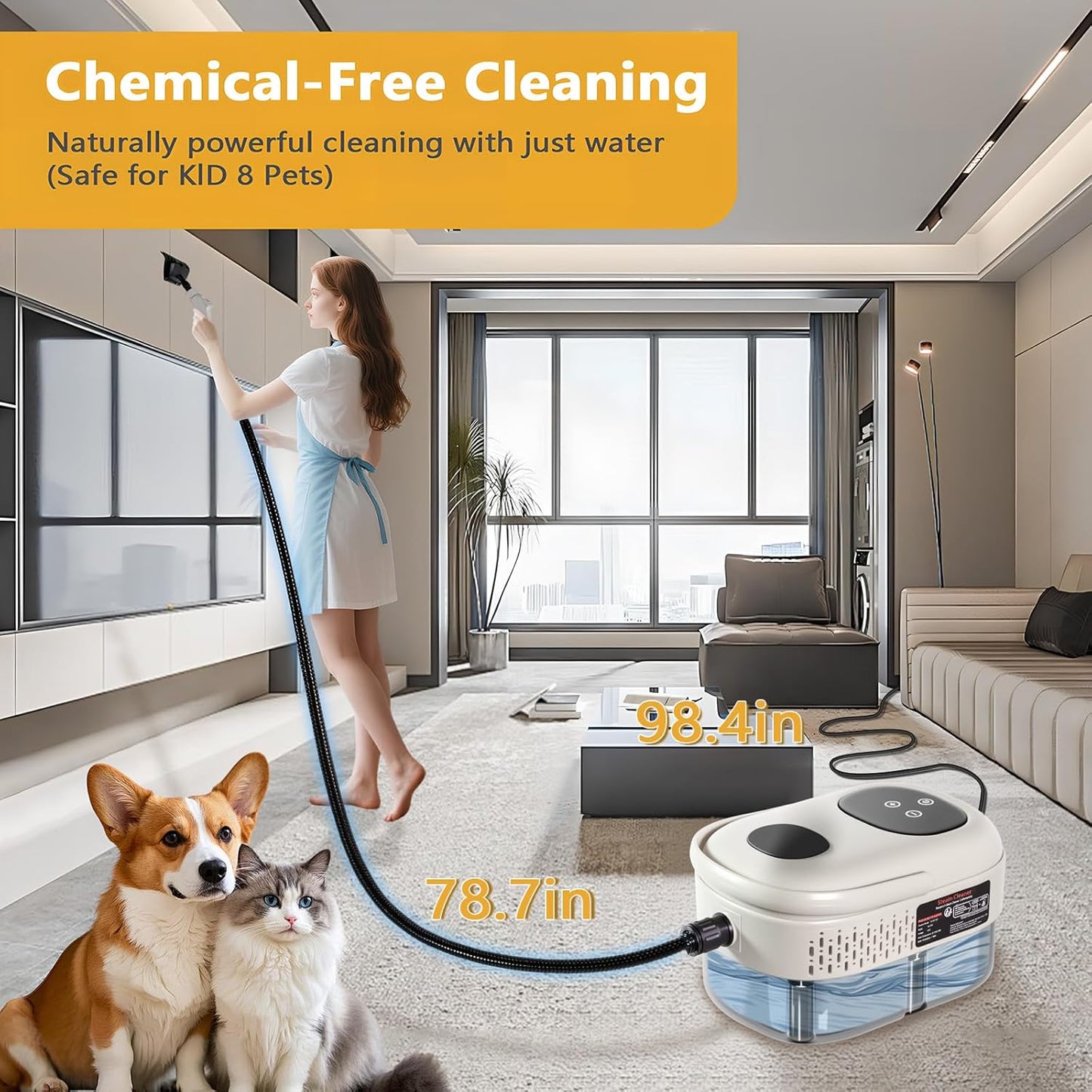 Handheld Steam Cleaner, 1000ml Water Tank, 15S Heat-up Time, Multipurpose Steamer for Home Use