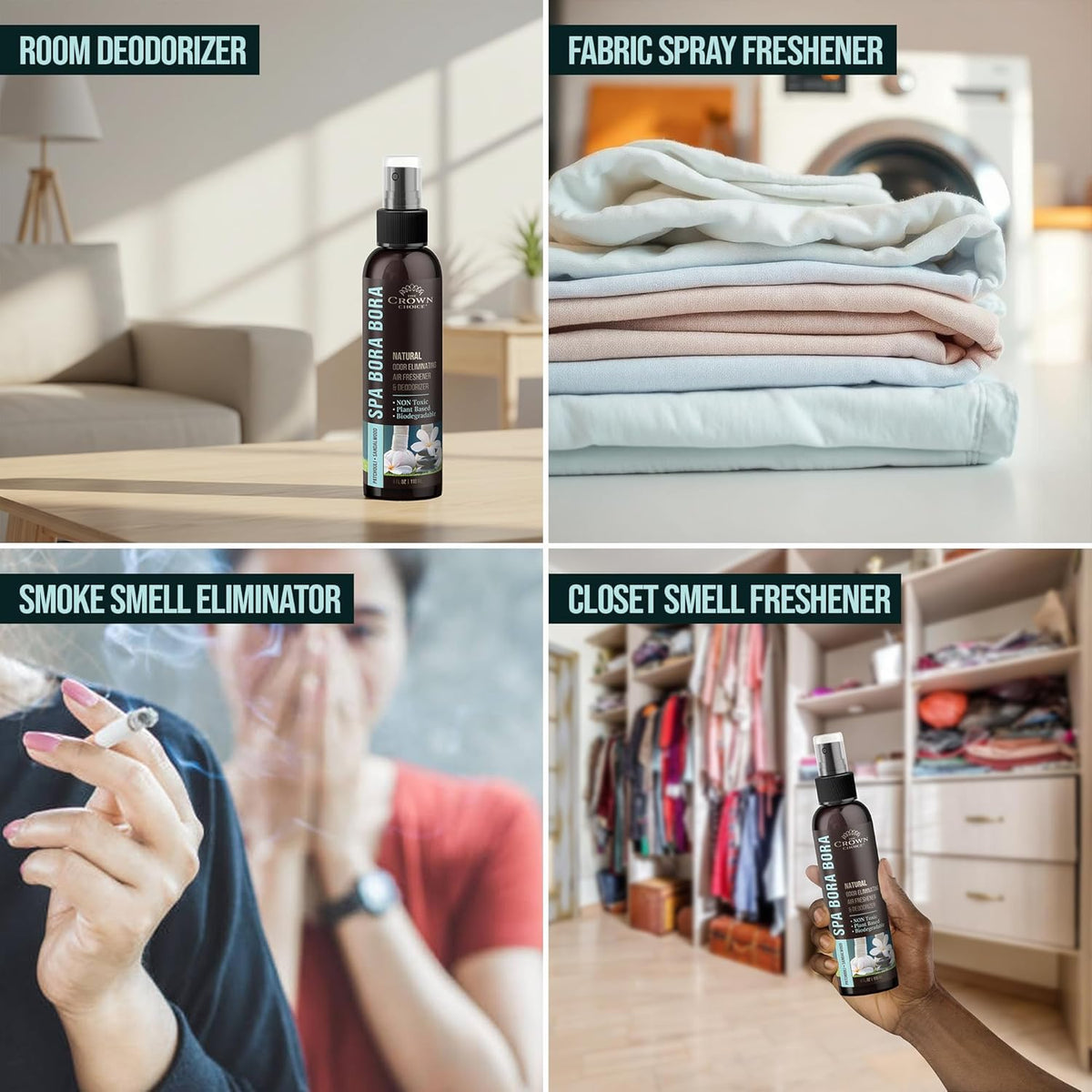Non-Toxic Odor Eliminator, Natural Sandalwood & Patchouli Air Freshener Spray for Home, Room