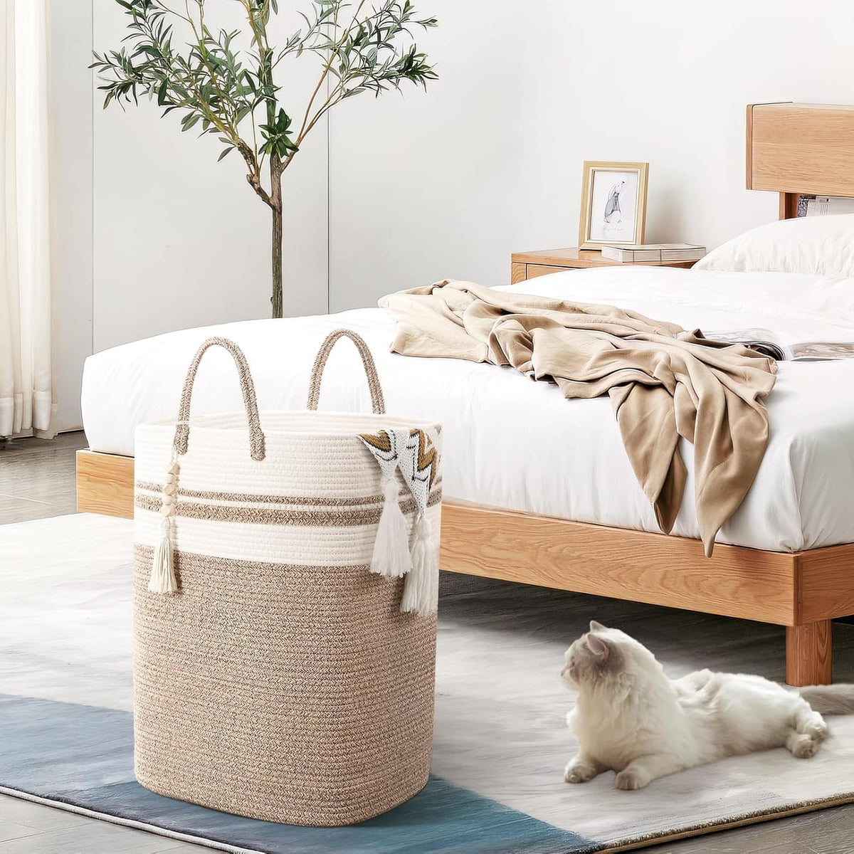 Woven Laundry Basket for Clothes, 100 L Large Rectangle Laundry Hampers, Nursery Storage Basket for