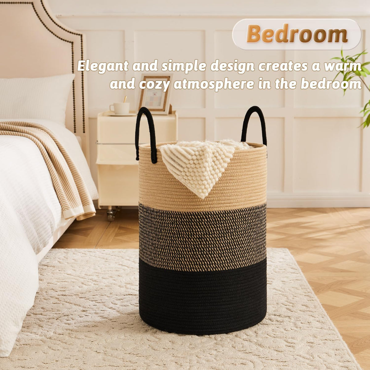 Laundry Basket,Woven Cotton Rope Laundry Hamper,80L for Decorative Storage of Dirty Clothes,Toys