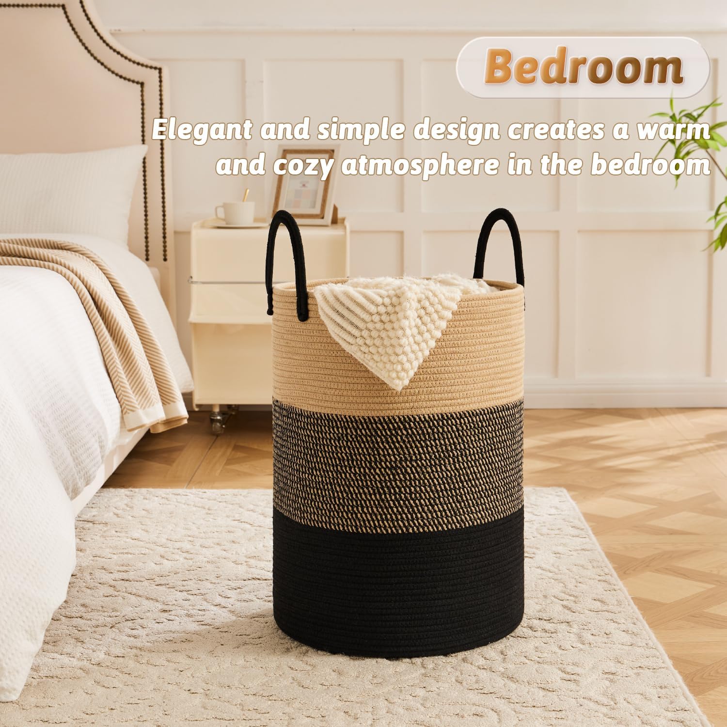 Laundry Basket,Woven Cotton Rope Laundry Hamper,80L for Decorative Storage of Dirty Clothes,Toys