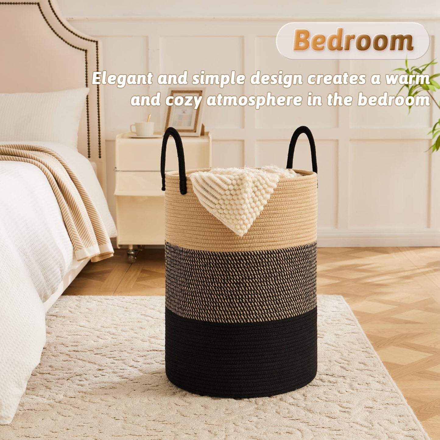 Laundry Basket,Woven Cotton Rope Laundry Hamper,100L for Decorative Storage of Dirty Clothes,Toys