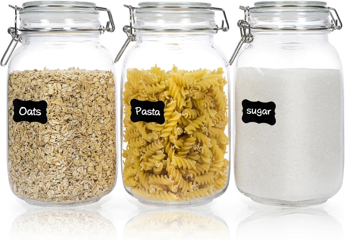 CHEFSTORY 50oz Airtight Glass Jars with Lids, 3 PCS Food Storage Canister for Kitchen & Pantry