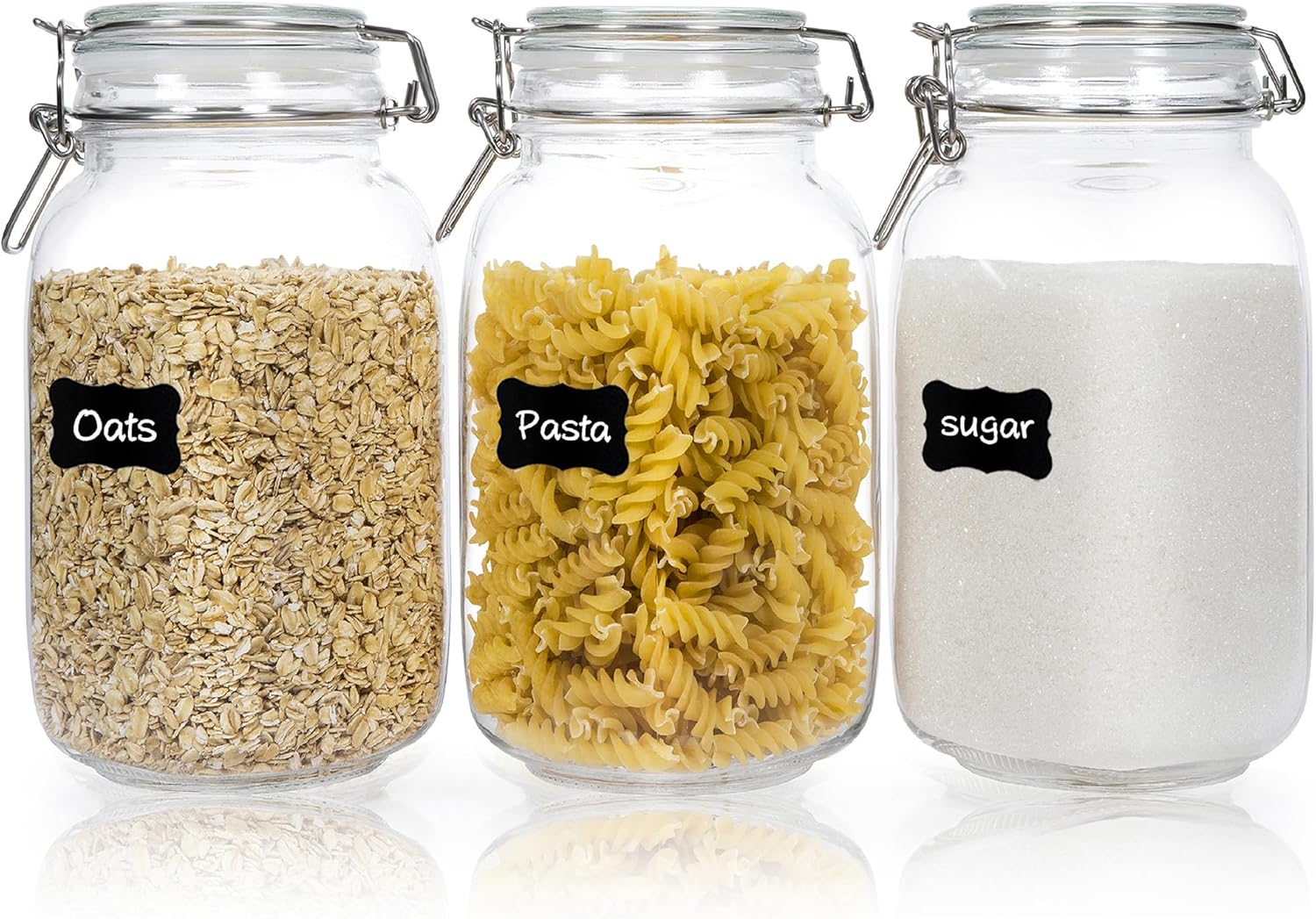 CHEFSTORY 50oz Airtight Glass Jars with Lids, 3 PCS Food Storage Canister for Kitchen & Pantry