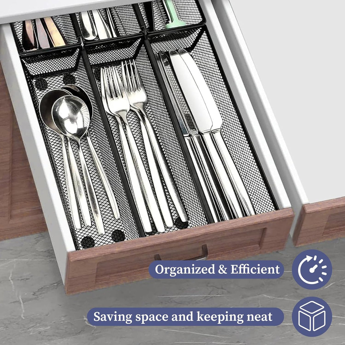 10 Pack Silverware Drawer Organizer 9 x 3 x 2 Inch Mesh Utensil Organizer for Kitchen Drawers with