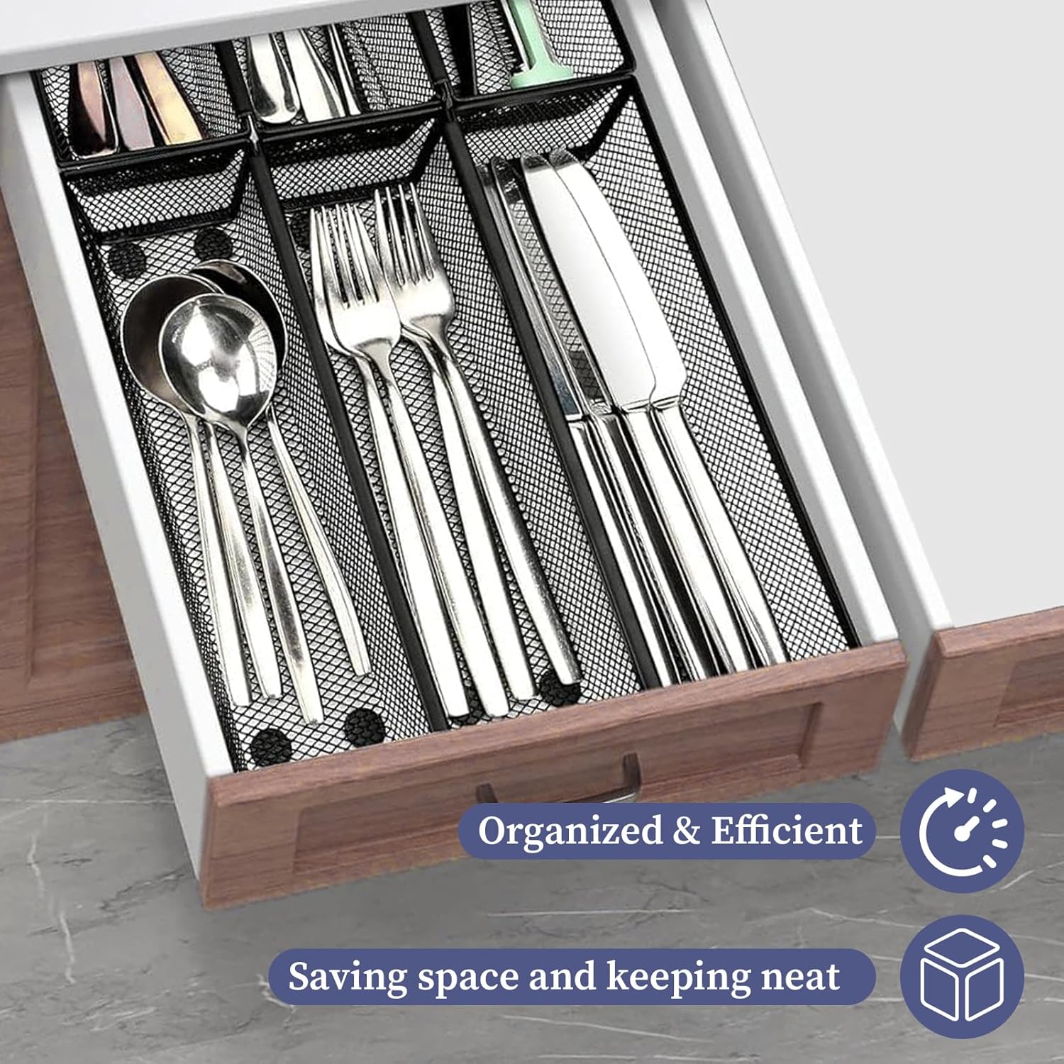 10 Pack Silverware Drawer Organizer 9 x 3 x 2 Inch Mesh Utensil Organizer for Kitchen Drawers with