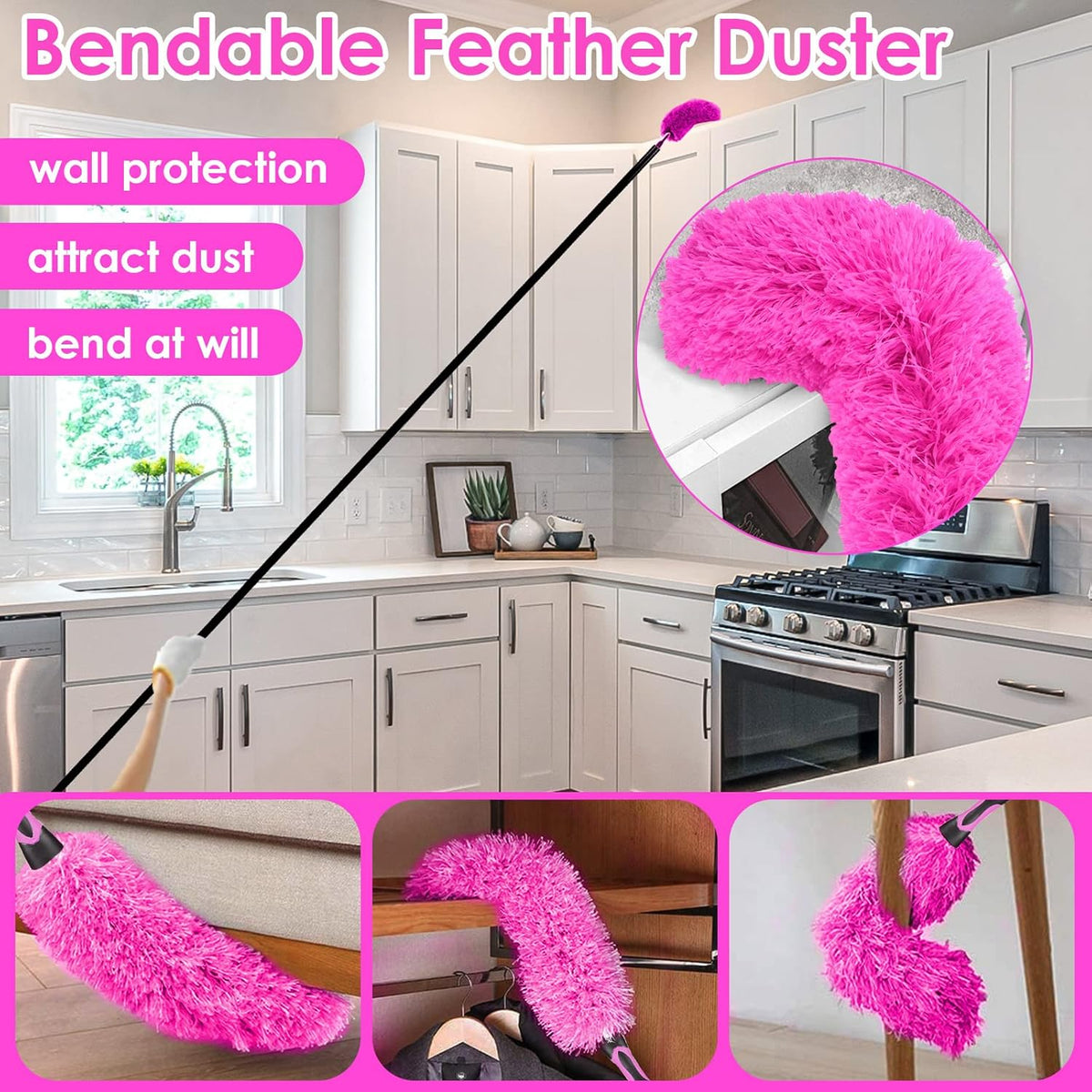 15 Foot Dusters for Cleaning, Duster with Extension Pole 7-15ft, Microfiber Feather Duster Used for