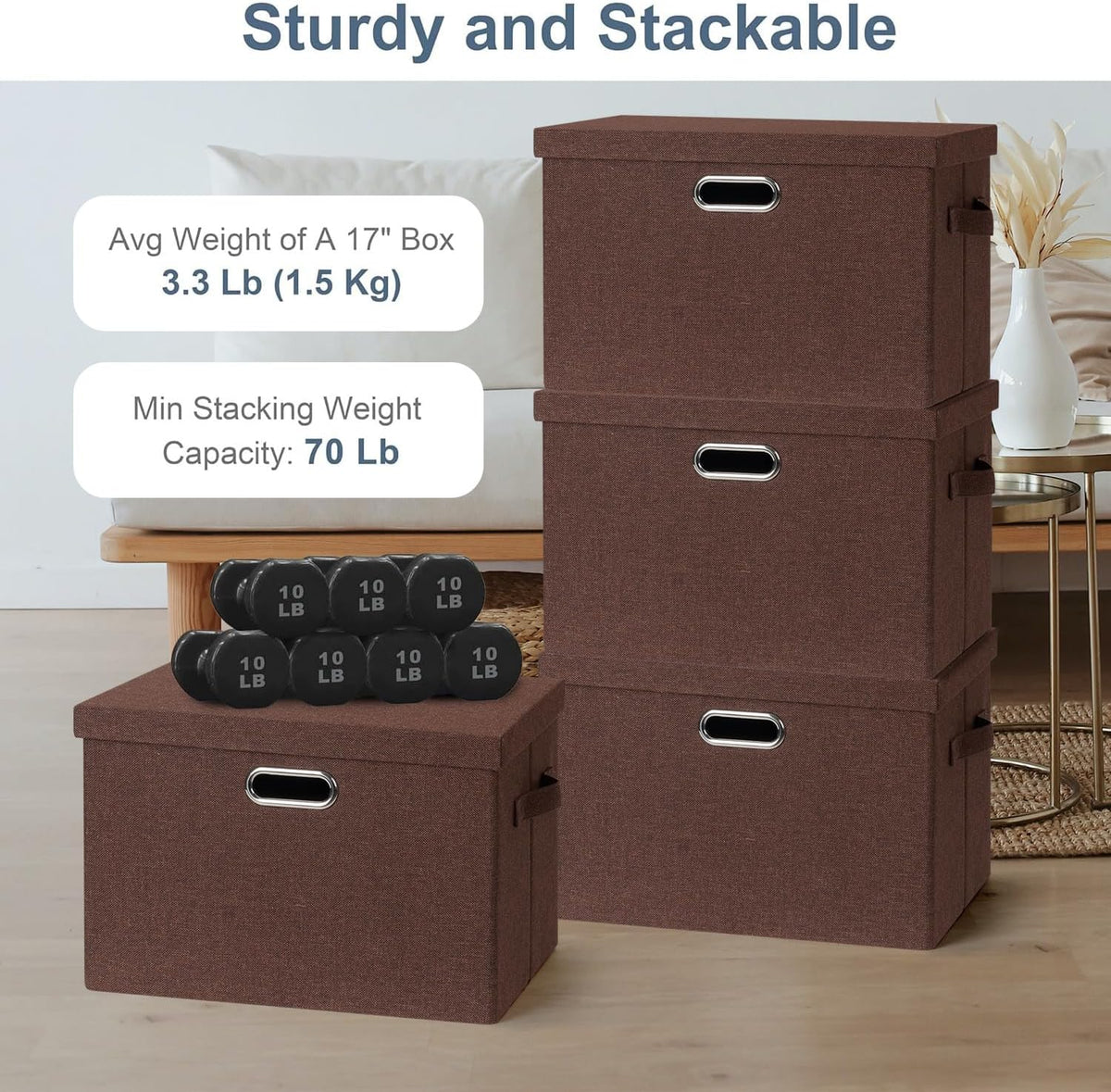 Large 17" 36 Quart Collapsible Stackable Storage Bins with Lids, 3 Packs Dark red Foldable Fabric