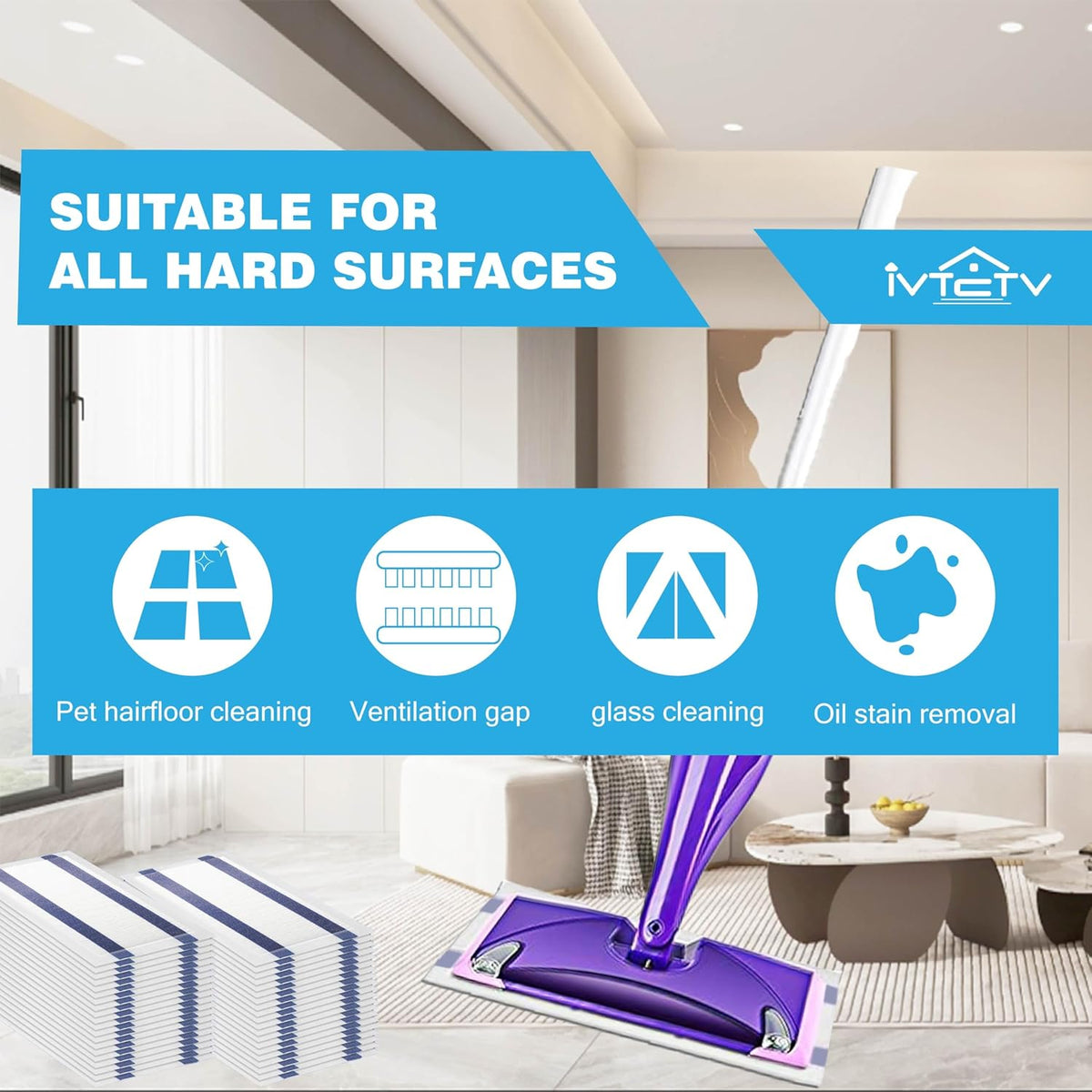 Upgraded Mop Pad Refill for Swiffer Wet Jet, 64 Counts Disposable Multi-Surface Cleaning Pads for