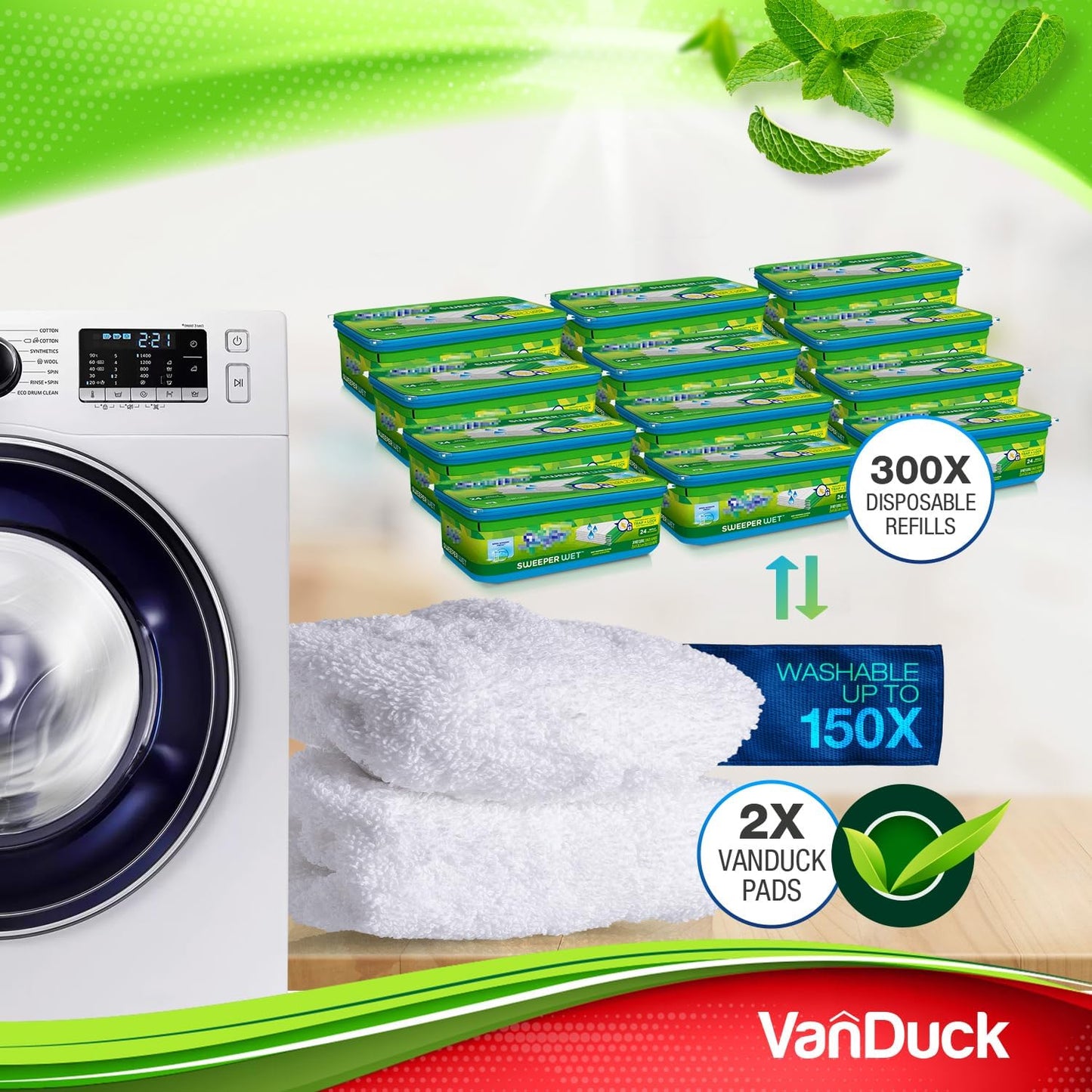 VanDuck Reusable 100% Cotton Mop Pads Compatible with Swiffer Sweeper (4-Pack), Terry Cloth Mop