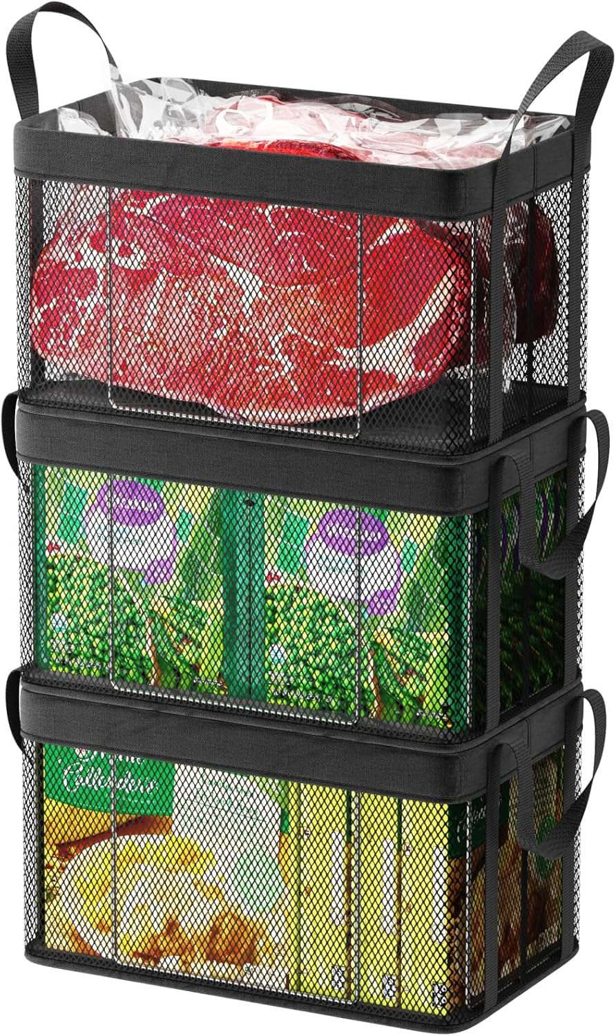 iSPECLE Freezer Organizer Bins - 3 Pack Large Stackable Deep Freezer Organizer Bins for 5 to 7