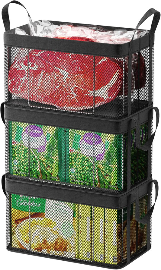 iSPECLE Freezer Organizer Bins - 3 Pack Large Stackable Deep Freezer Organizer Bins for 5 to 7