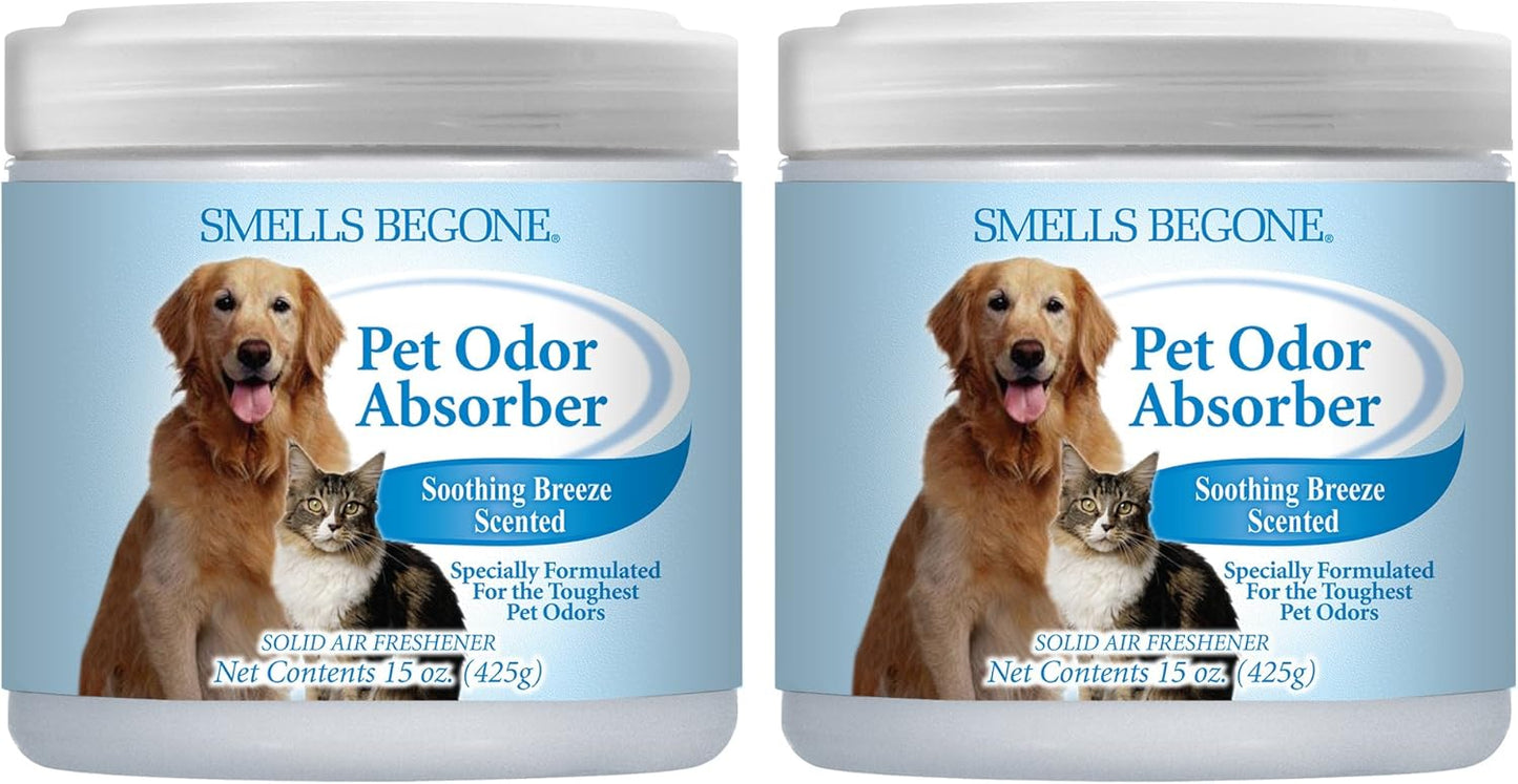 SMELLS BEGONE Air Freshener Pet Odor Absorber Gel - 15 oz, Pack of 2 - Absorbs and Eliminates Odor