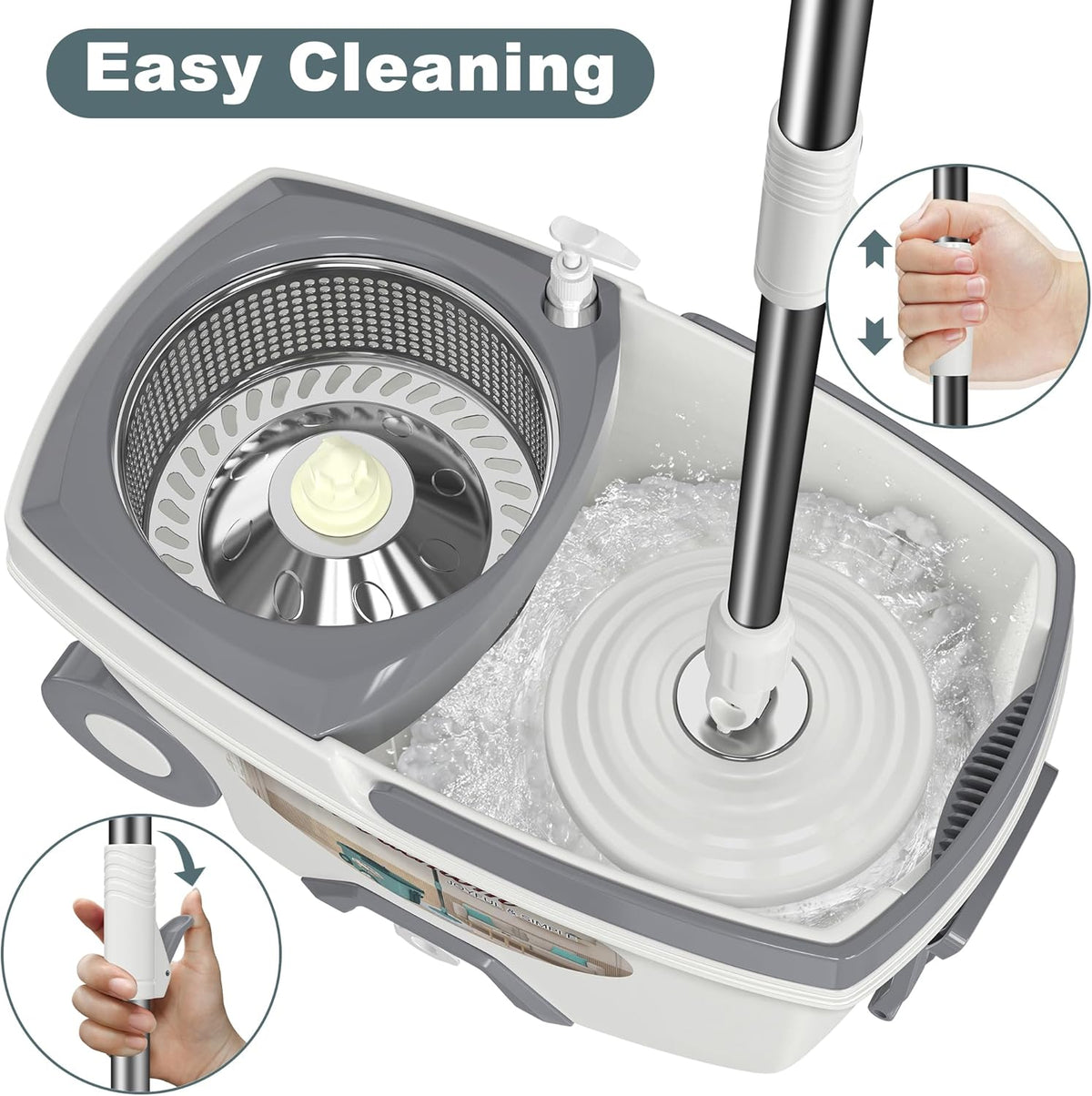 Mop and Bucket with Wringer Set,Spin Mop and Bucket System, Mops for Floor Cleaning,Household