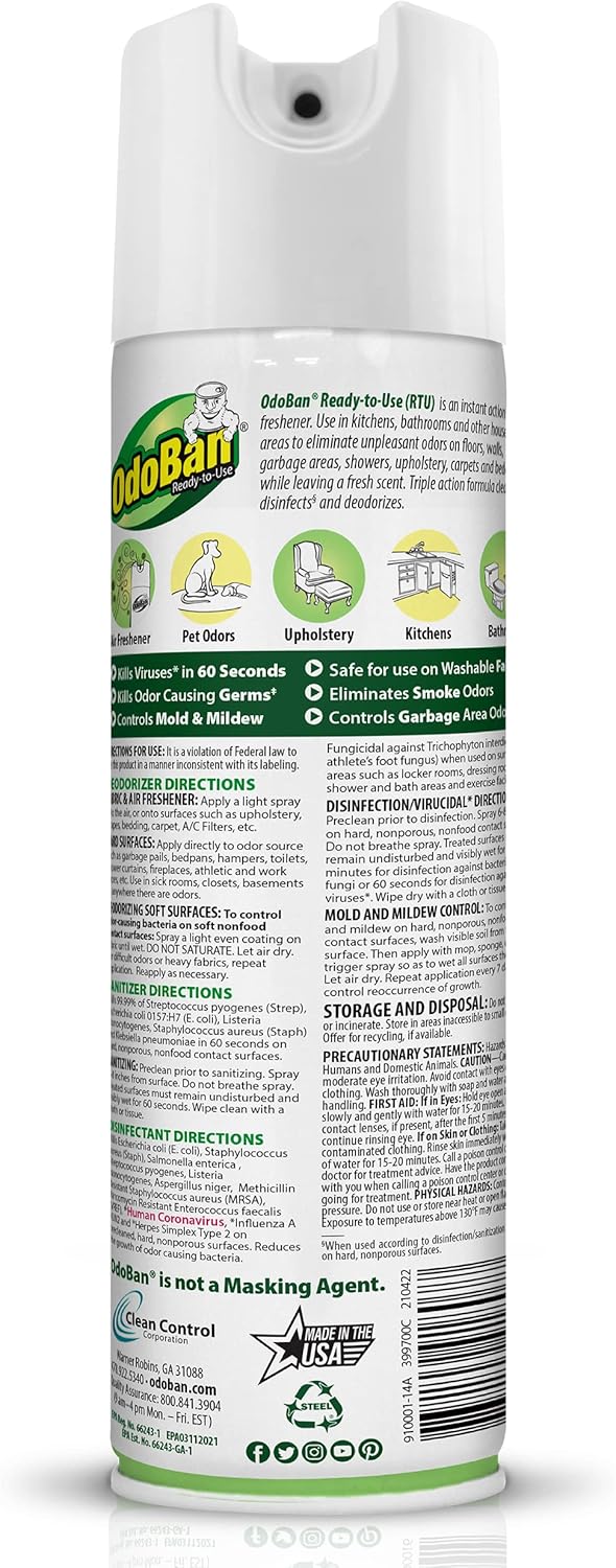 OdoBan Ready-to-Use 360-Degree Continuous Spray Disinfectant & Harsh Aroma Eliminator, Fabric and
