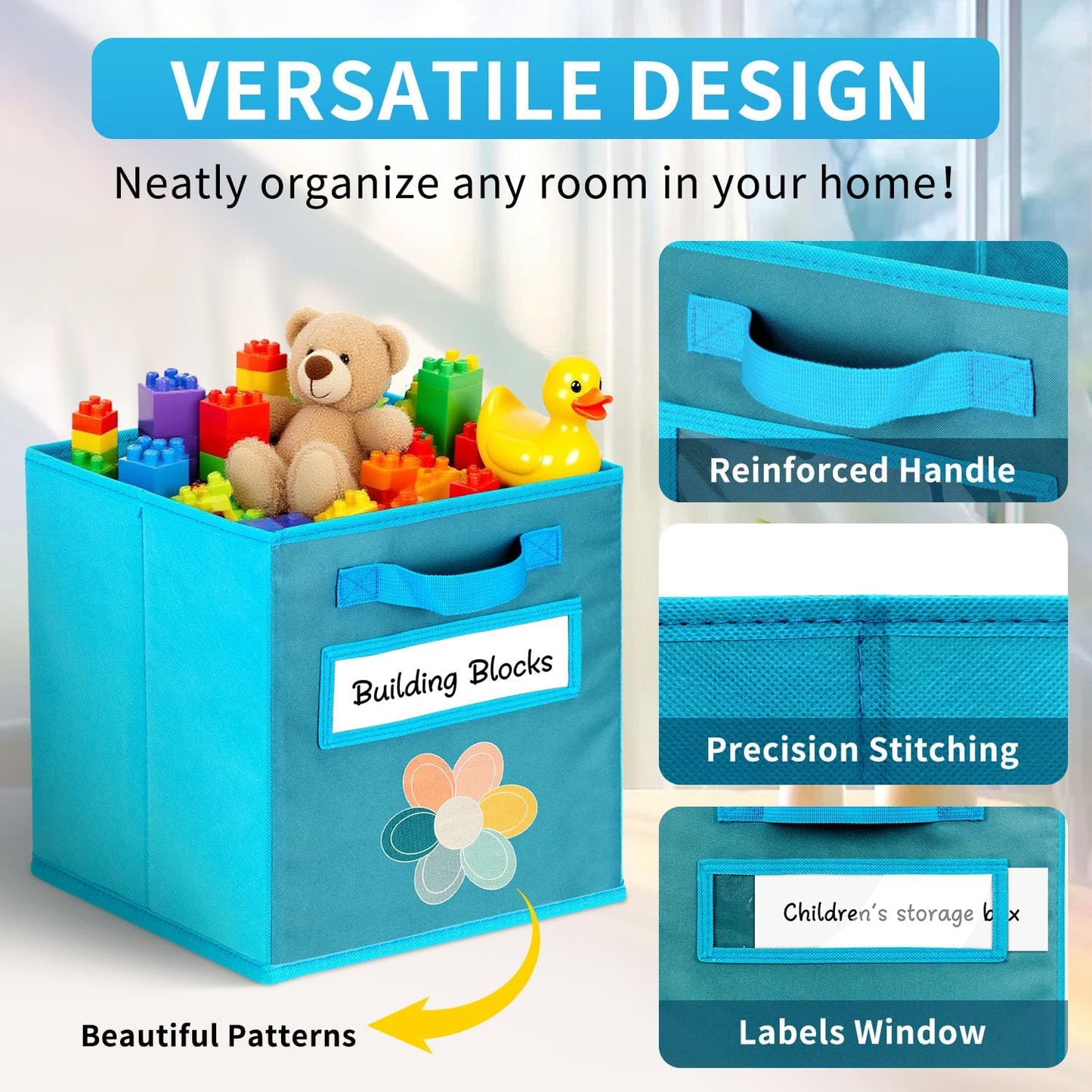 Cube Storage Bins, 6 Pack 11 Inch Fabric Storage Bins with Handle and Label Window, Foldable