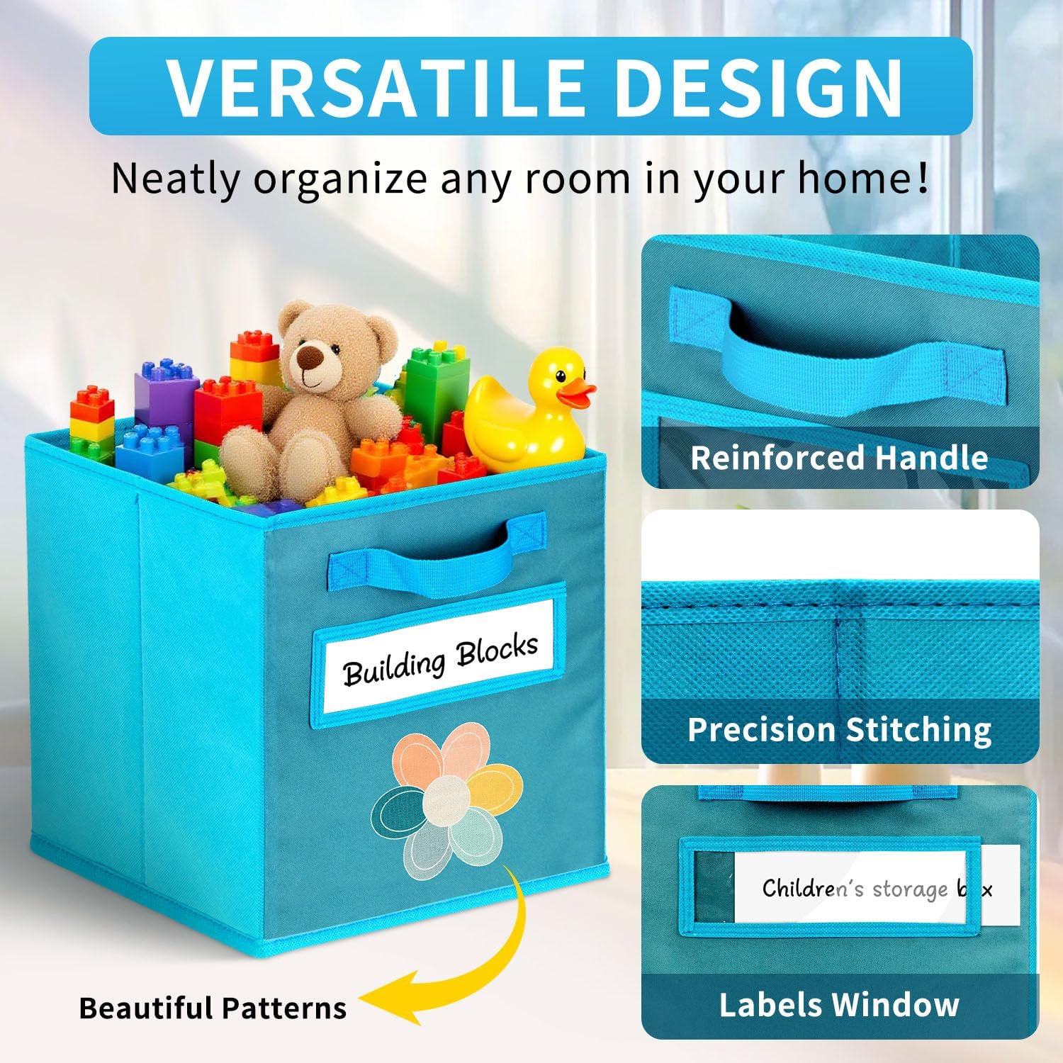 Cube Storage Bins, 6 Pack 11 Inch Fabric Storage Bins with Handle and Label Window, Foldable
