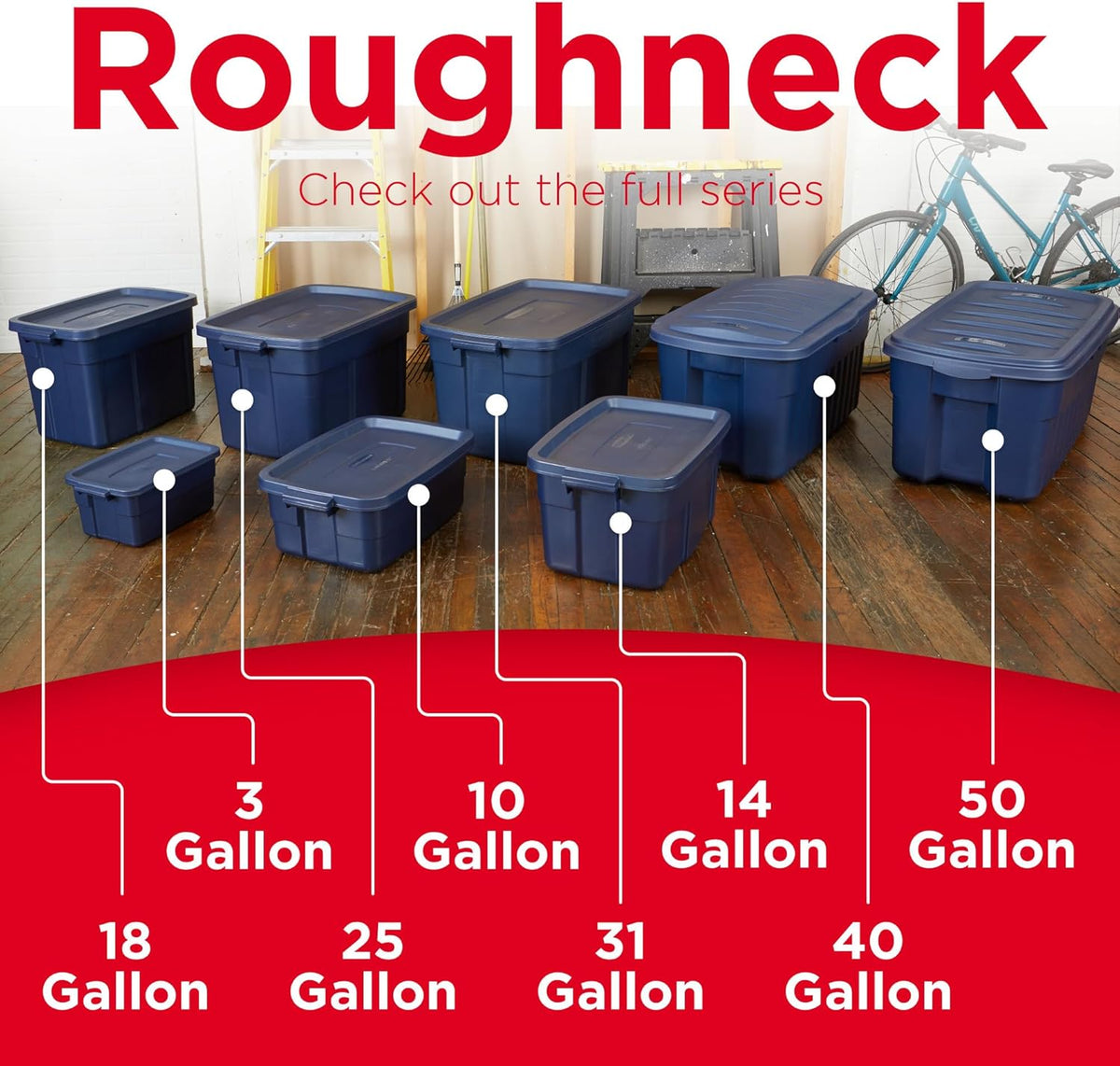 Rubbermaid Roughneck Tote 18 Gal, 6 Pack, Made in USA, Dark Indigo Metallic, Rugged Plastic