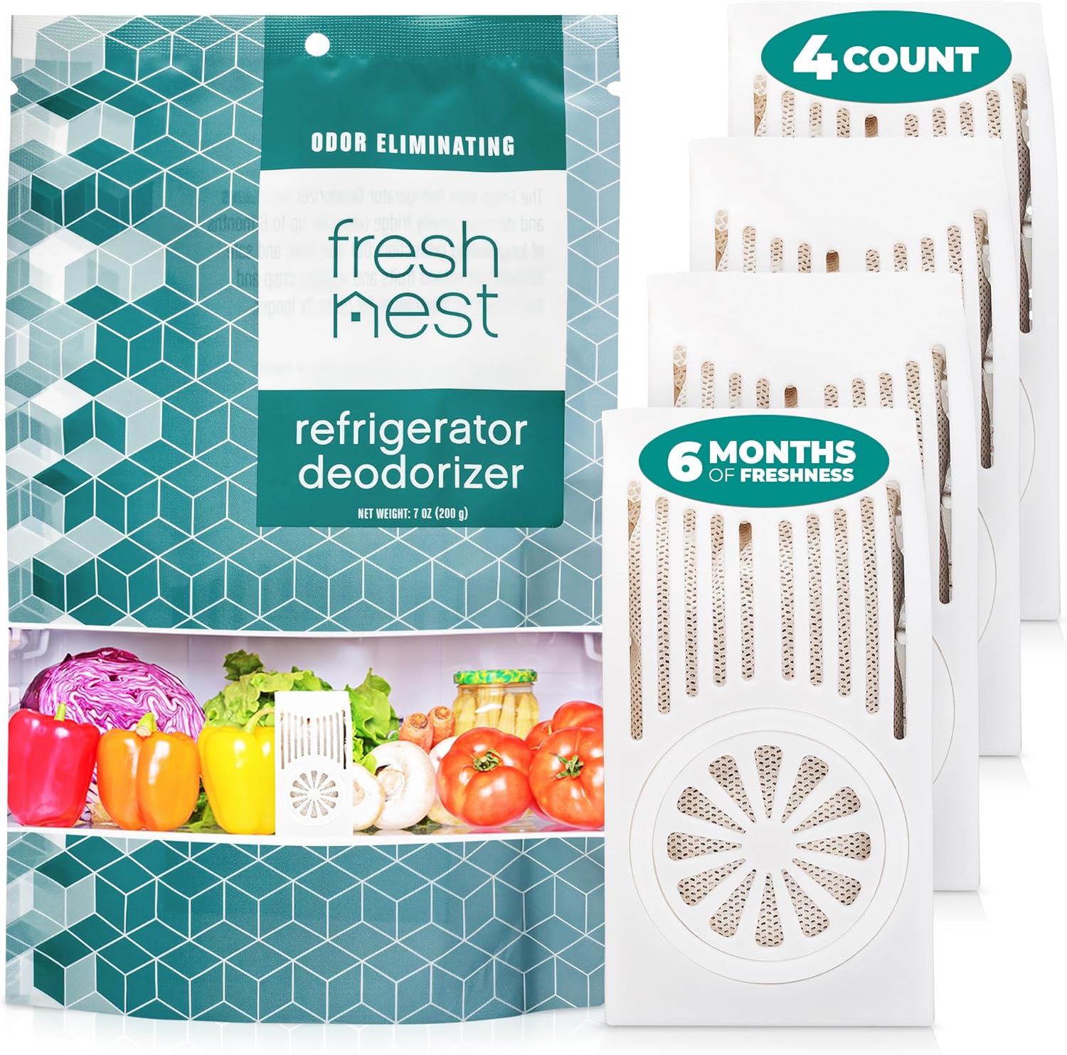 Refrigerator Deodorizer with Zeolites (4-Pack) - Odor Eliminator for Fridge & Freezer - Outshines