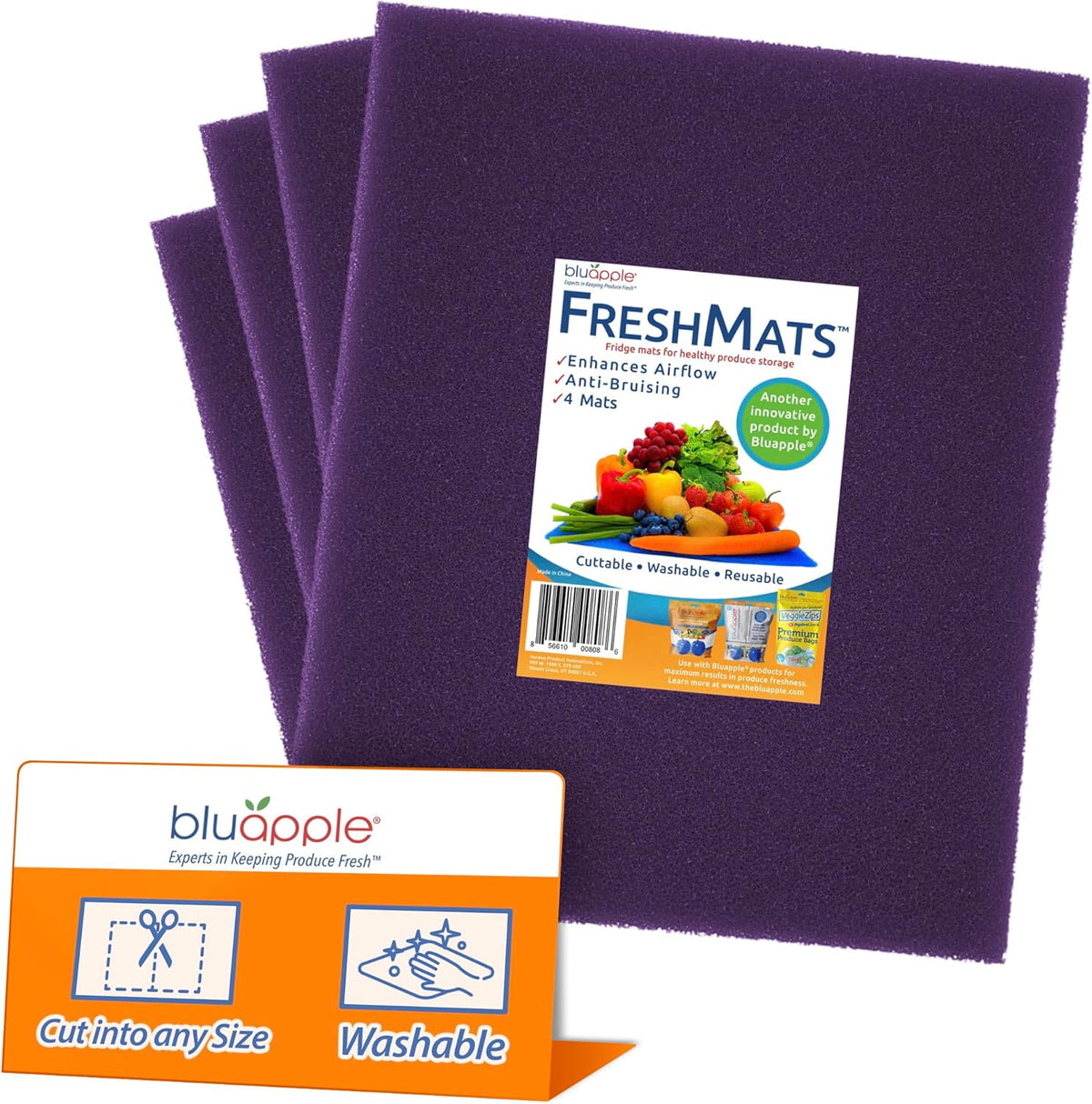 Bluapple FreshMats, Refrigerator Bin Liner, Fridge Drawer Mats, Crisper Life Extender Liner Keeps