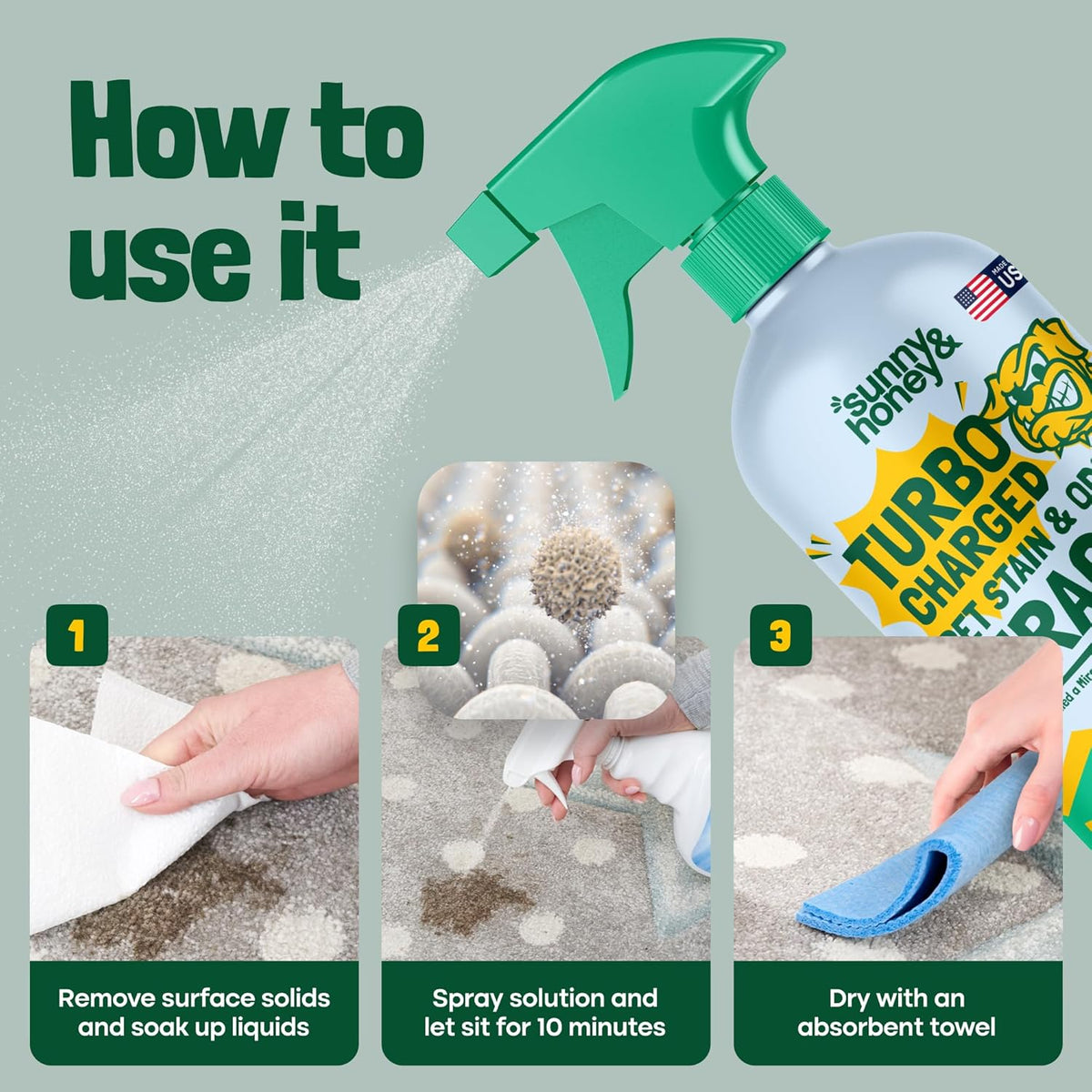 Sunny & Honey Pet Stain & Odor Miracle - Turbo Charged, 32 Fl Oz, Spring Mint - Carpet Shampooer