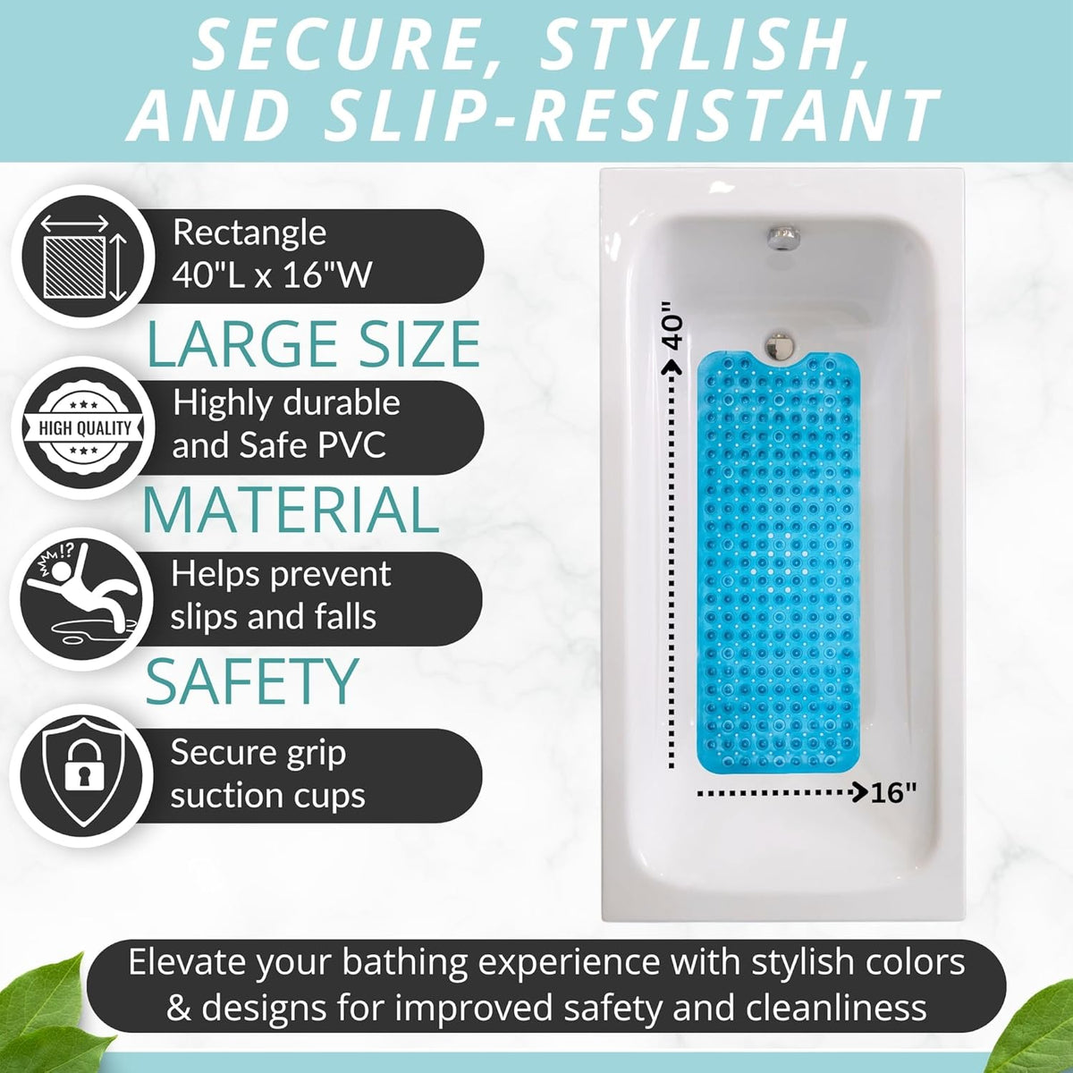 ENKOSI Bath Mat - Large Non Slip Bathtub & Shower Mat - Extra Long 40 x 16 Inch Bathroom Mats for